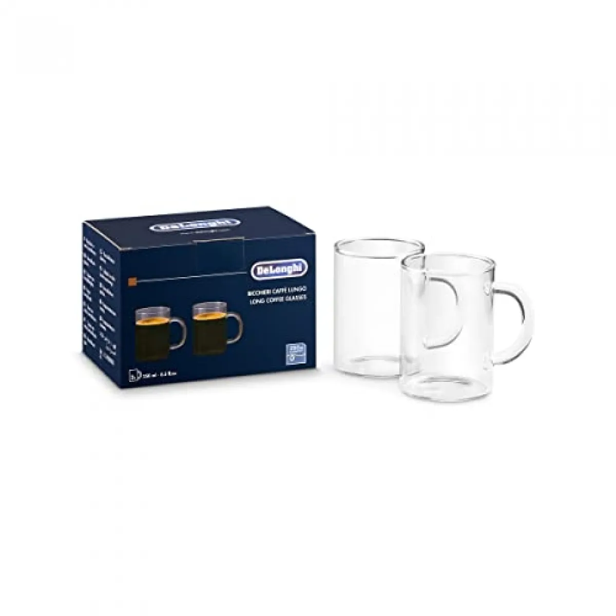 De'longhi dlsc320 ensemble de verres à café long américain, tasse résistante en verre borosilicaté, confortable à tenir, lavable