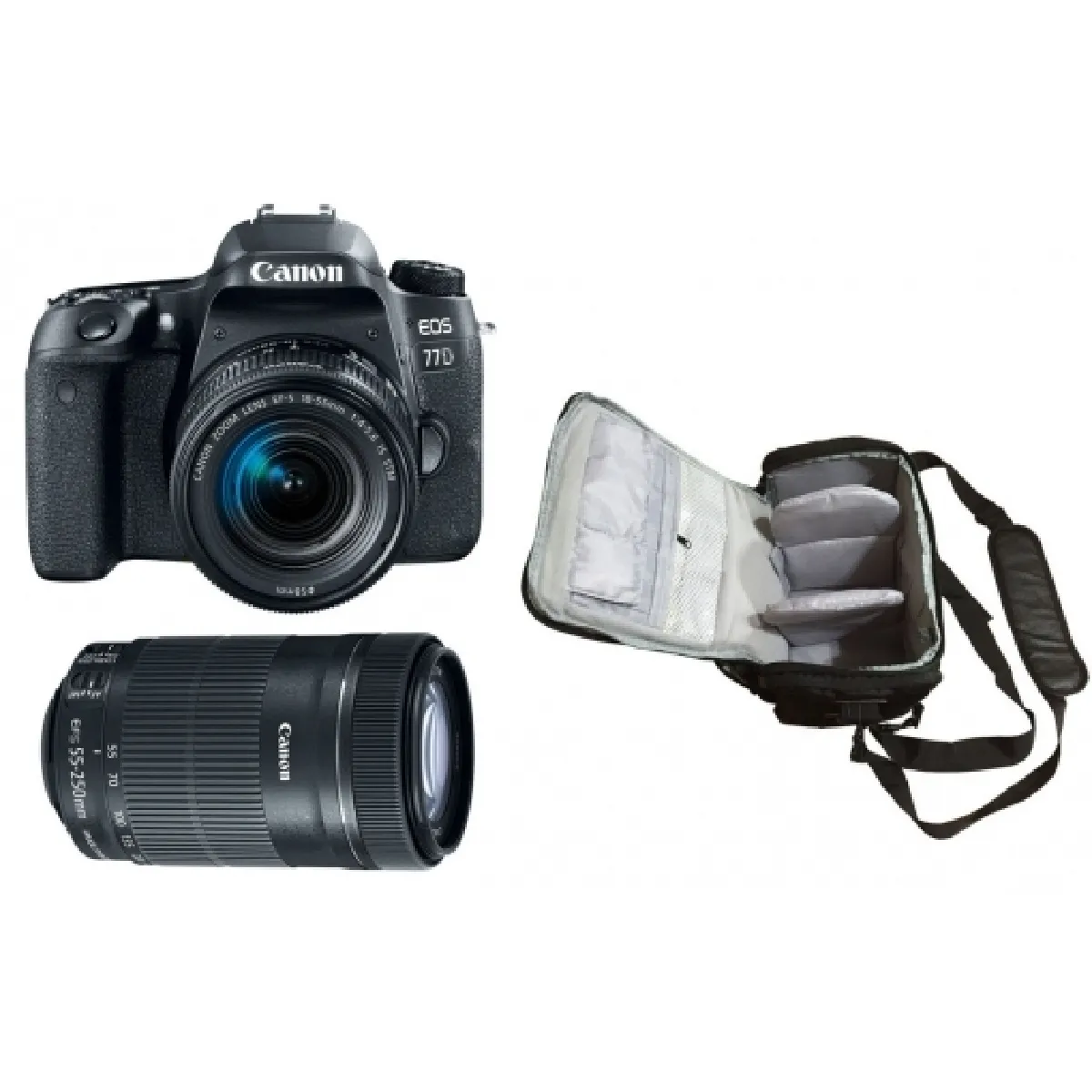 CANON EOS 77D KIT EF-S 18-55mm F4-5.6 IS STM + EF-S 55-250mm F4-5.6 IS STM (White Box)+Canon Bag