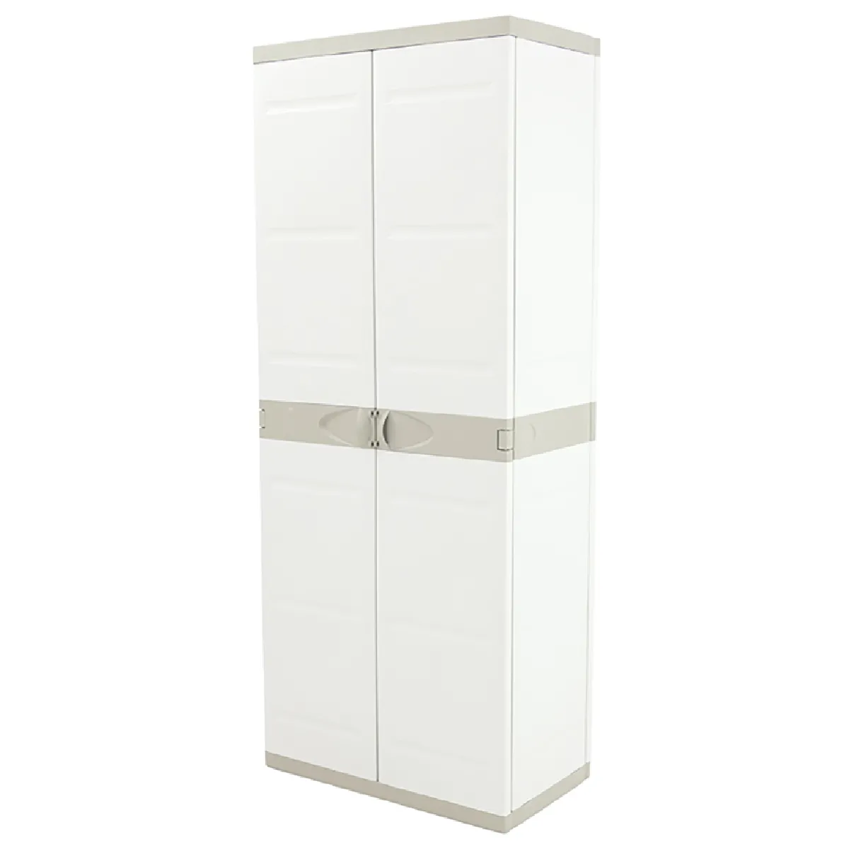 Armoire haute meuble de rangement 2 portes intérieur/extérieur coloris beige - Longueur 70 x Profondeur 44 x Hauteur 176 cm