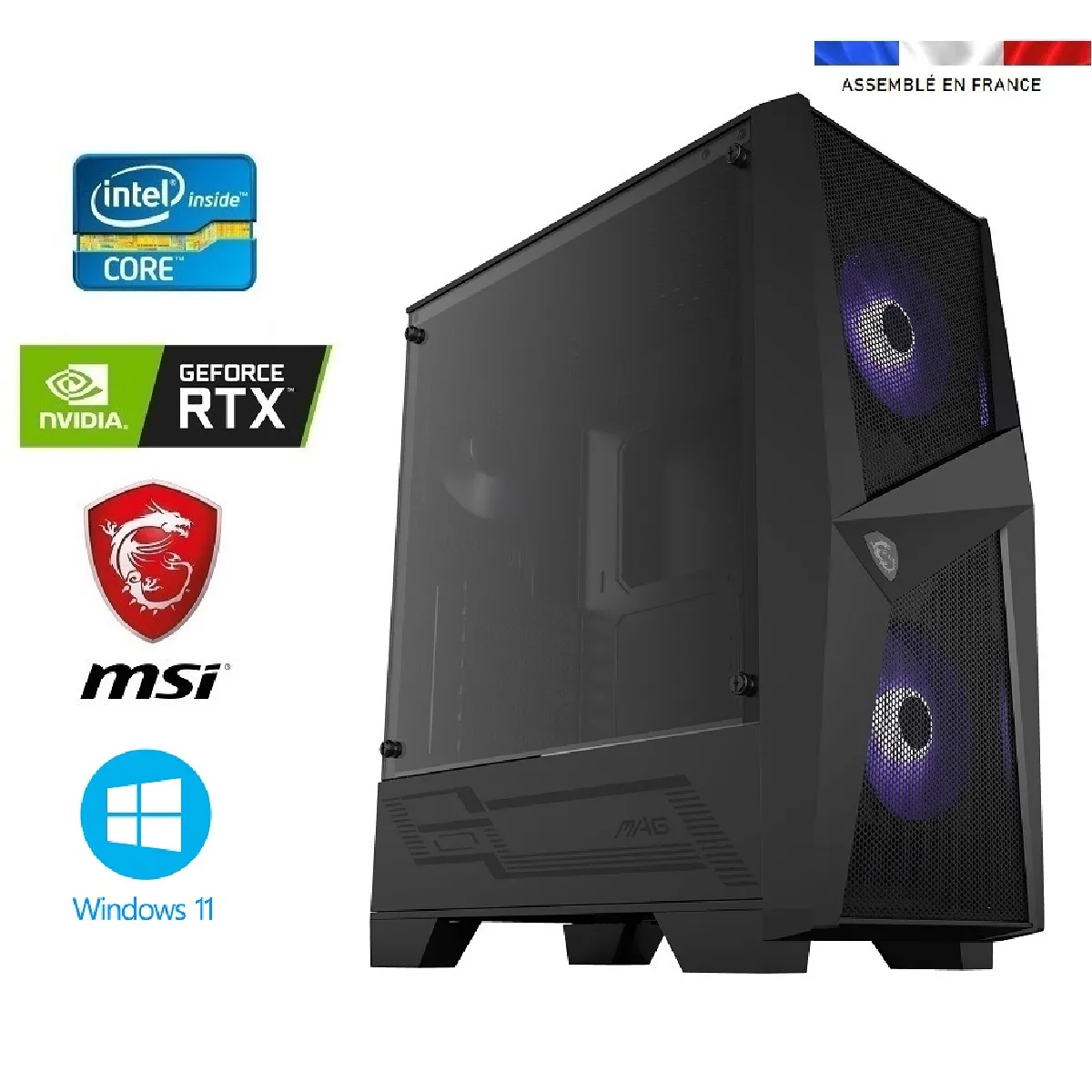 PC Gamer intel I5-10400F - RTX 4060 8GO MSI VENTUS 2X - 16GO RAM - SSD 1To + HDD 2To - WIFI - MSI MAG Forge 100M - Windows 11