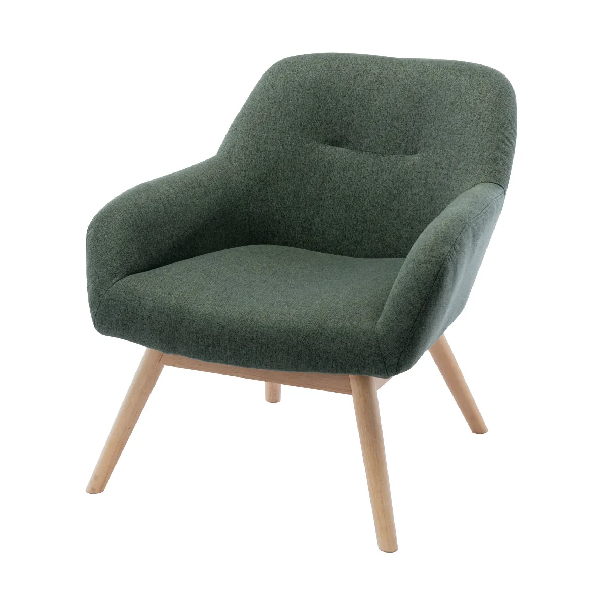 MALMO - Fauteuil scandinave tissu vert forêt pieds bois