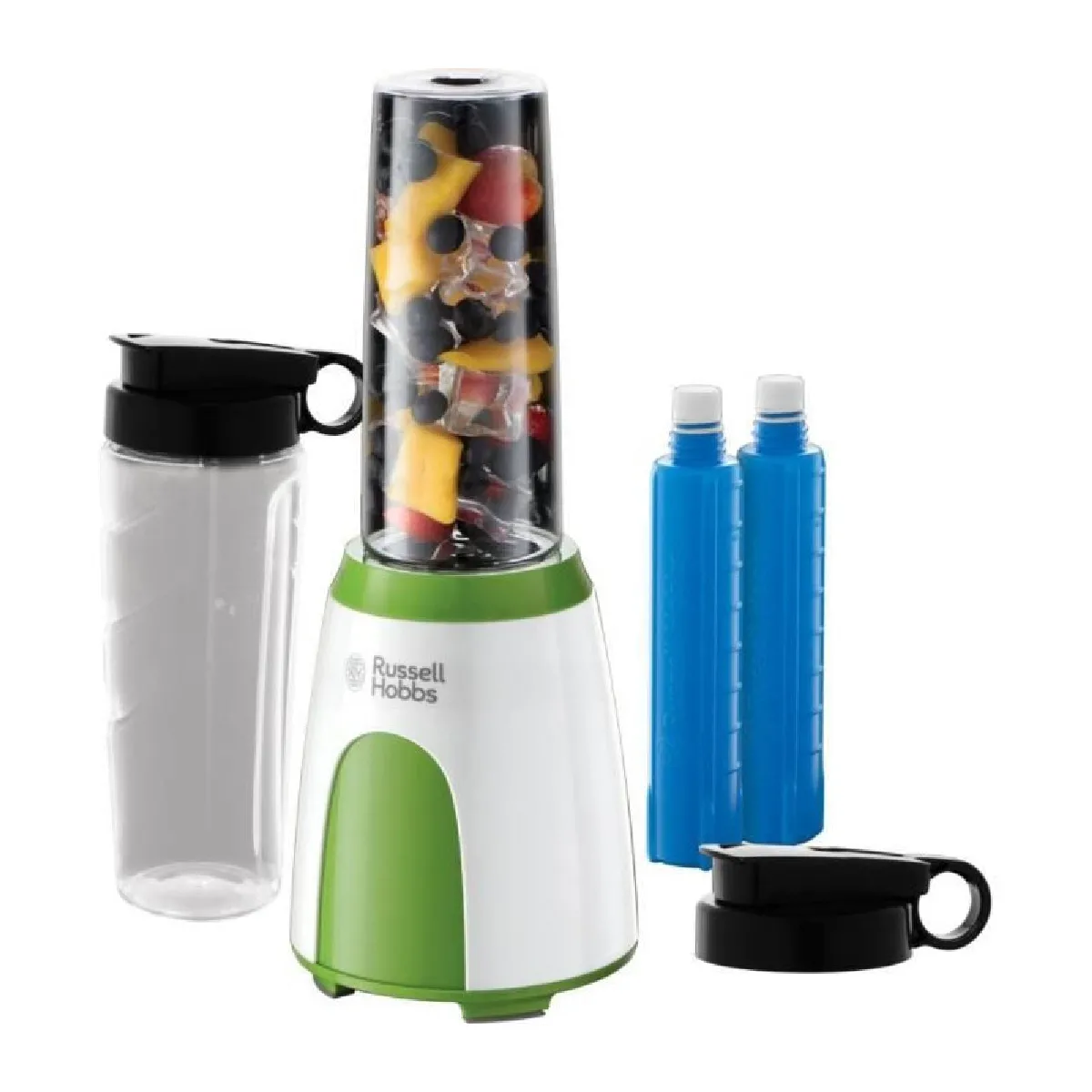 RUSSELL HOBBS 25160-56 Mixeur Blender Nomade 300W Mix & Go, 2 Bouteilles 600ml, 2 Couvercles Transport, 2 Tubes Rafraîchissants