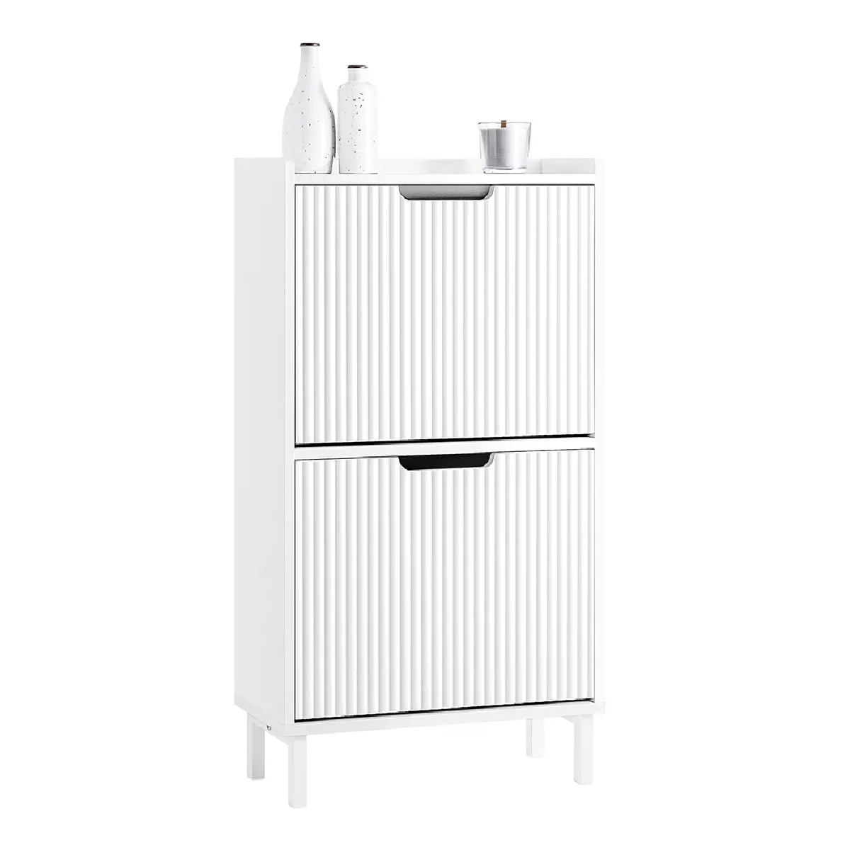 SoBuy FSR177-W Meuble à Chaussures Armoire à Chaussures Meuble Rangement Chaussures 2 Portes abattantes, Meuble d'Entrée Coffre Rangement pour Chaussures, Blanc