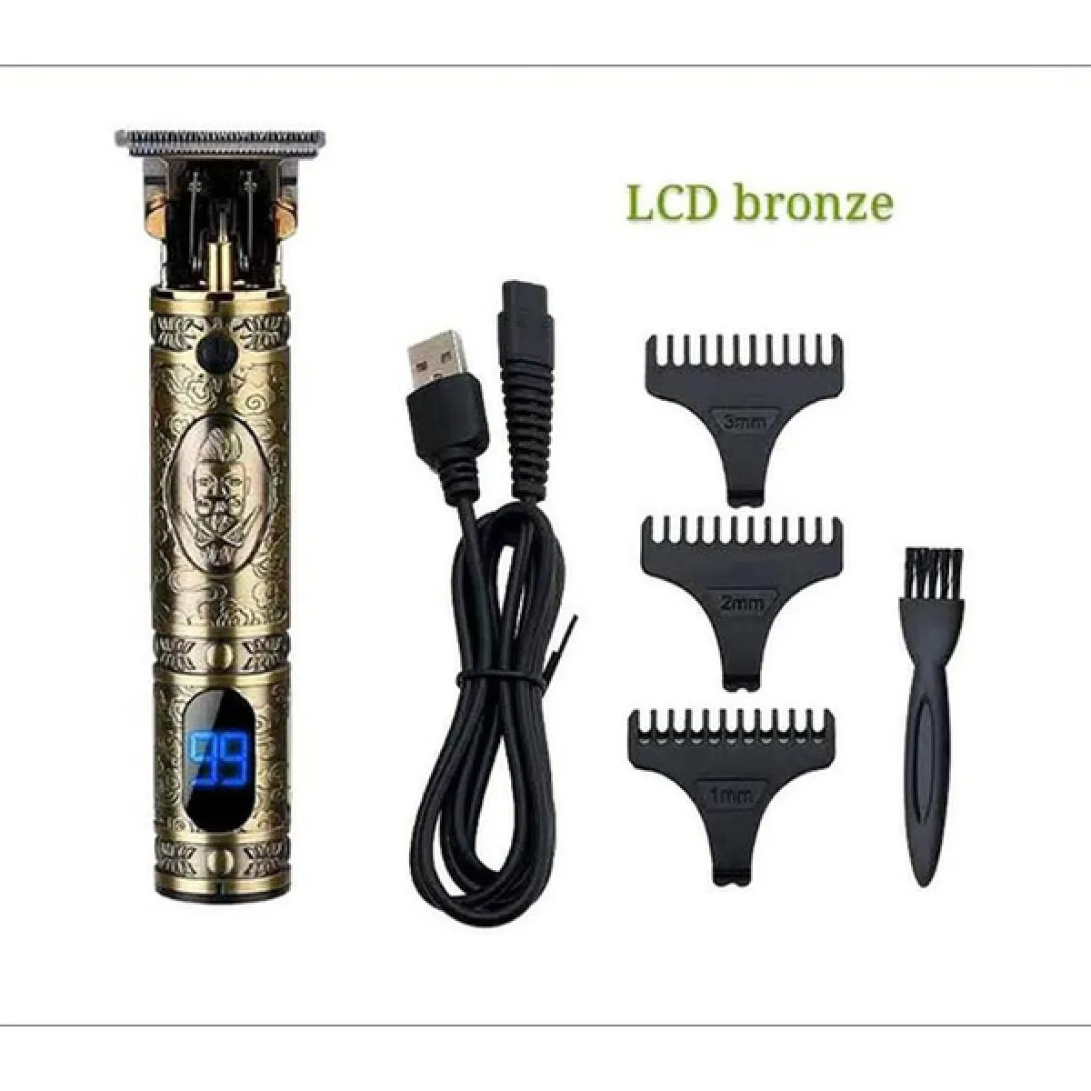 2021 Épingle à cheveux sans fil USB rechargeable Set de beauté en T Lame Coupe fermée Tondeuse Hommes 0mm Zéro espace Chauve Barbe Rasoir Salon de Coiffure Professionnel (Doré)