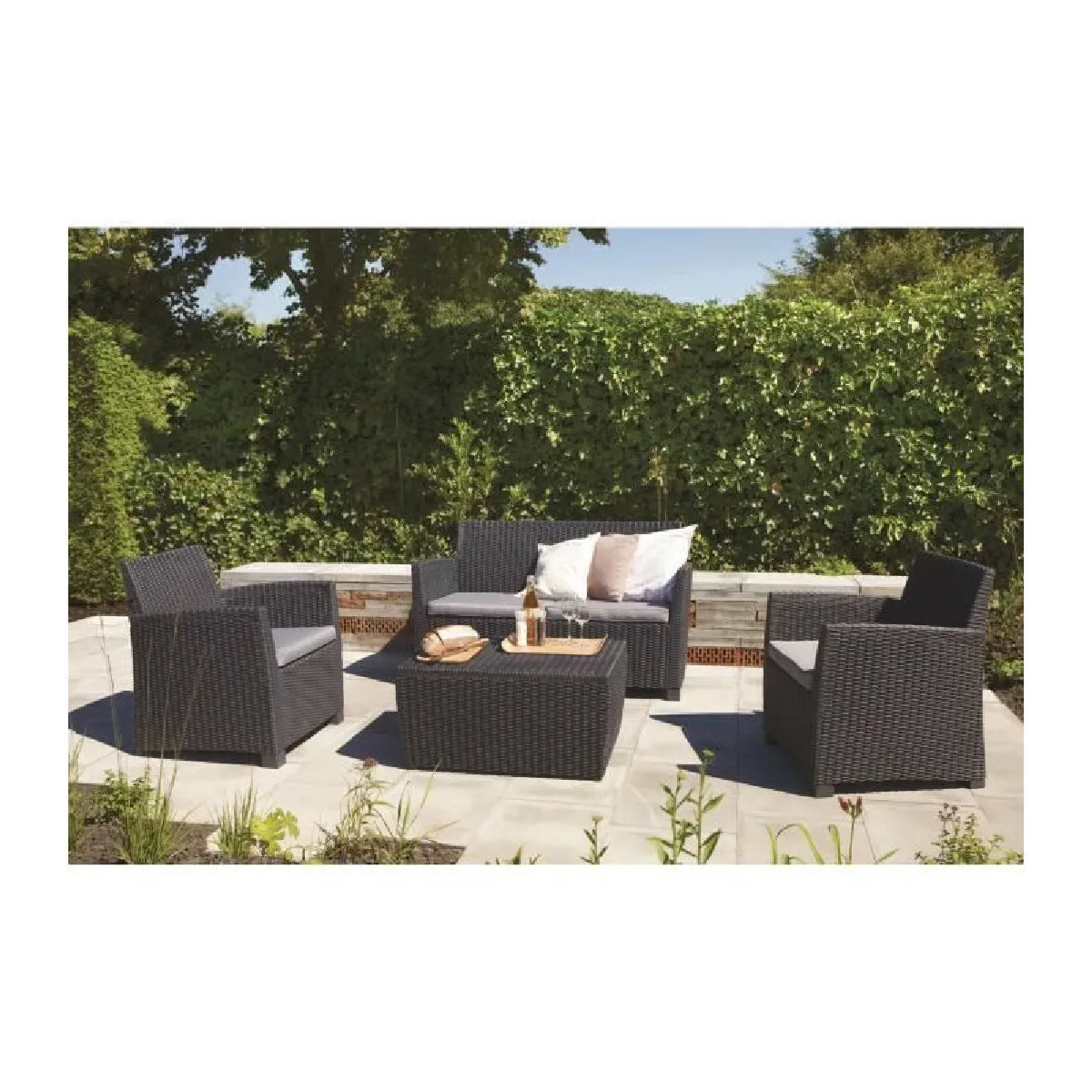 ALLIBERT Salon de jardin CORONA 4 places imitation resine tressee - Gris