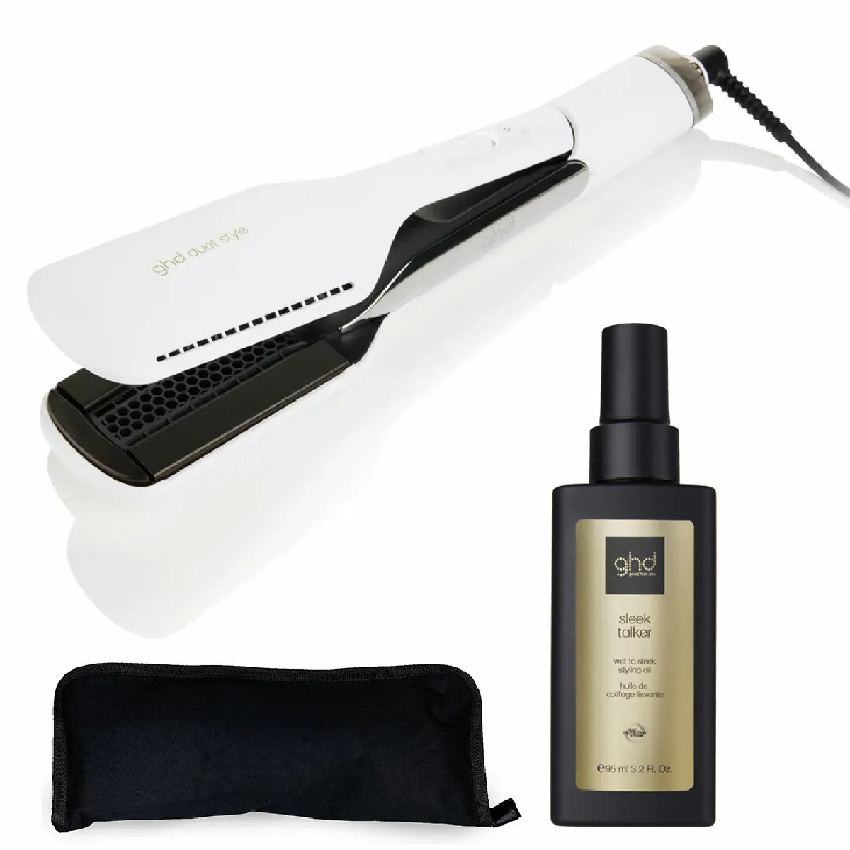 GHD - Lisseur Séchant Duet Style Blanc avec huile et trousse de rangement