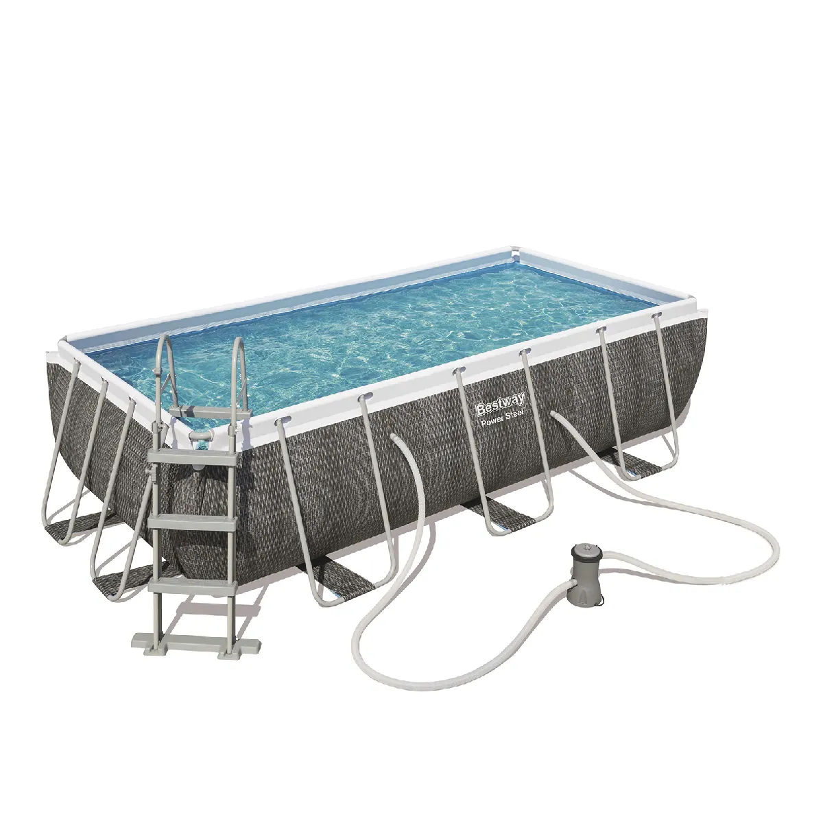 Piscine Hors-sol Tubulaire Bestway Power Steel Design Rotin 404x201x100 cm Filtre à Cartouche de 2.006 litres/heure avec Échelle