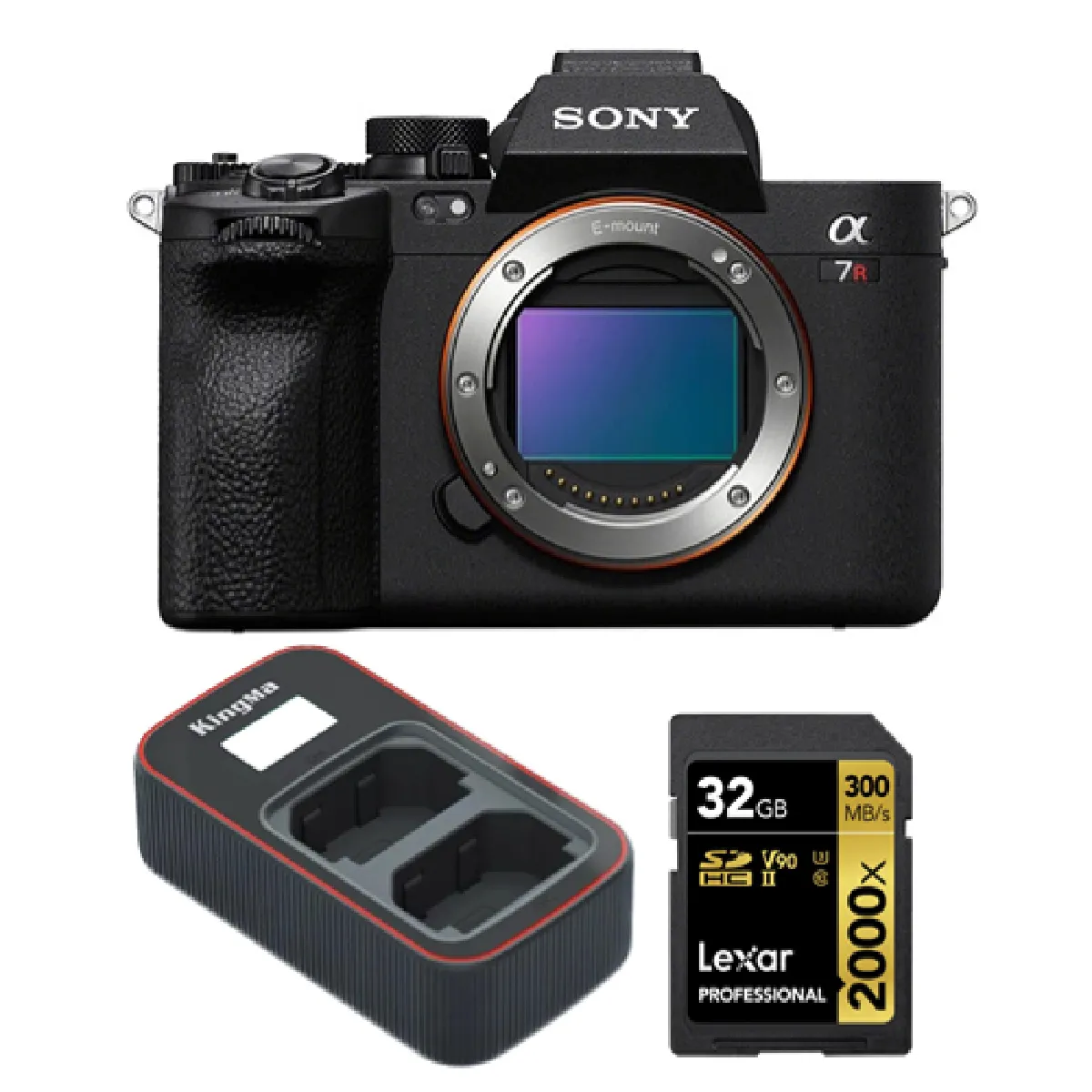 Sony Alpha A7R V Caméra+Lexar 256GB Professional 2000x UHS-II SDXC Memory Card +Kingma Sony NP-FZ100 LCD Dual USB charger