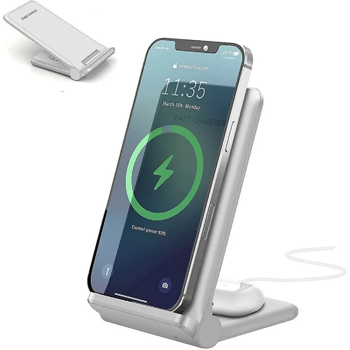 20W Rapide Chargeur à Induction Chronus 2 en 1 Chargeur sans Fil Pliable Station de Chargeurs Compatible avec iPhone 12 Pro /12/11Pro/XS/XR/X/8/Air pods Pro/2;Samsung Galaxy S21 /S20 /S10/S9/S8/S7/Buds,(blanc)