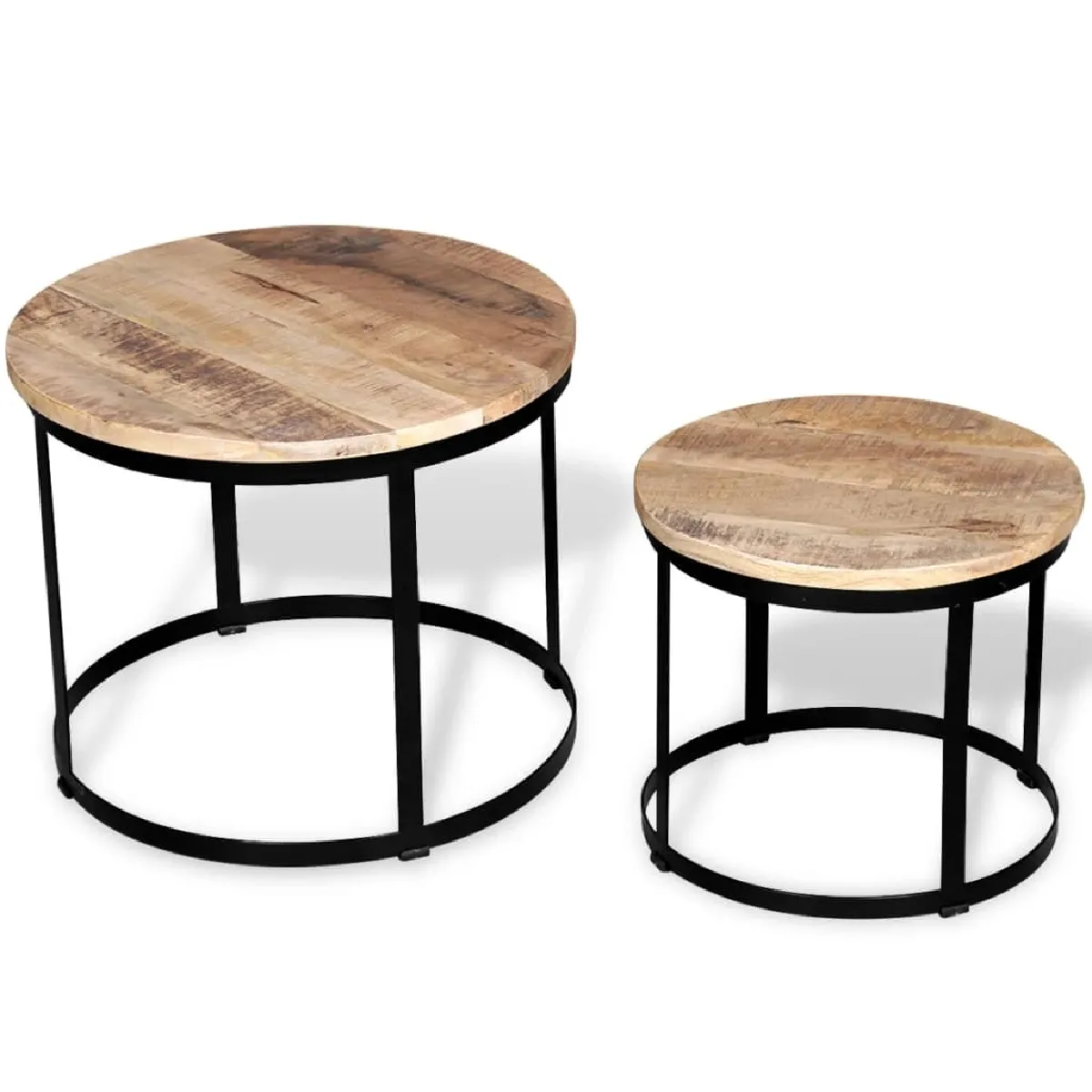 Tabls basse,Table Console pour salon 2 pcs Bois de manguier brut Rond 40/50 cm -MN95082