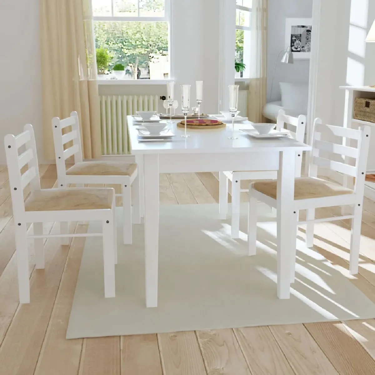 Lot de 4 Chaises à manger,Chaise pour cuisine blanc hévéa solide et velours -MN75605