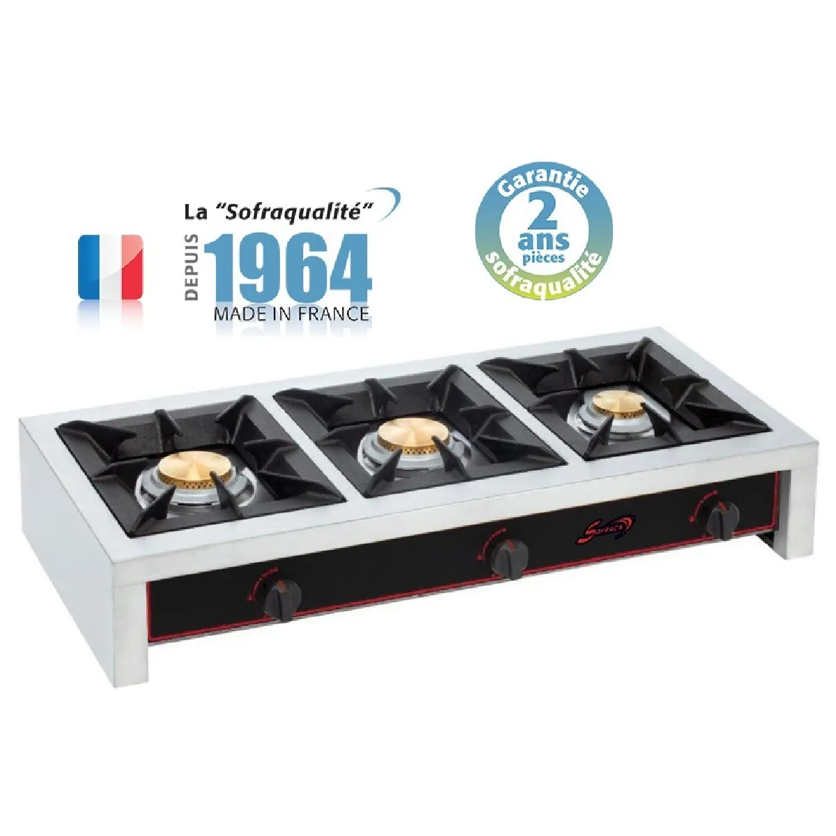 Réchaud Gaz Professionnel - 3 feux - 19000 W - Sofraca