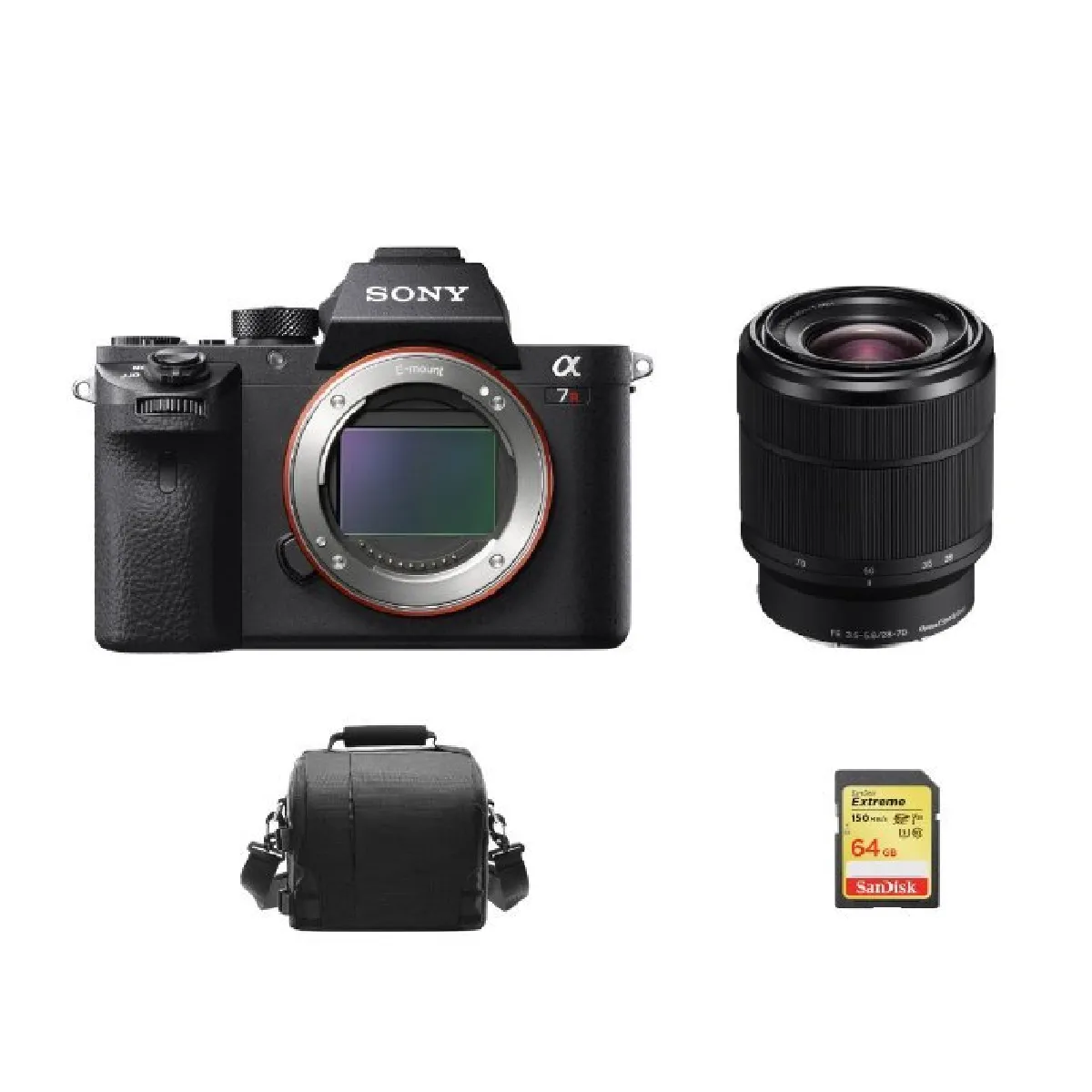 SONY A7R II + SEL 28-70MM F3.5-5.6 OSS (White box) + 64GB SD card + camera Bag