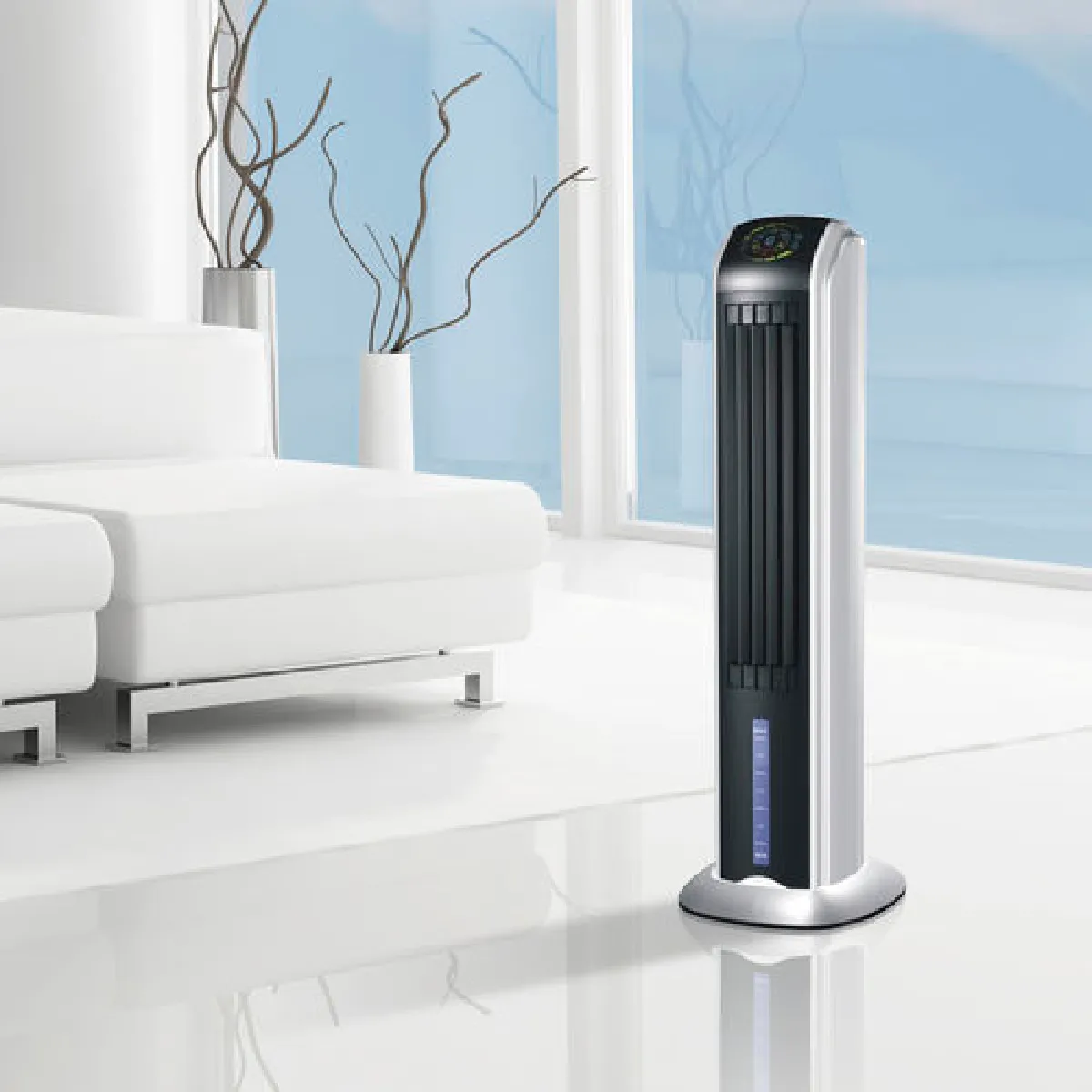 rafraichisseur d'air de 4L avec humidificateur 70W noir blanc gris