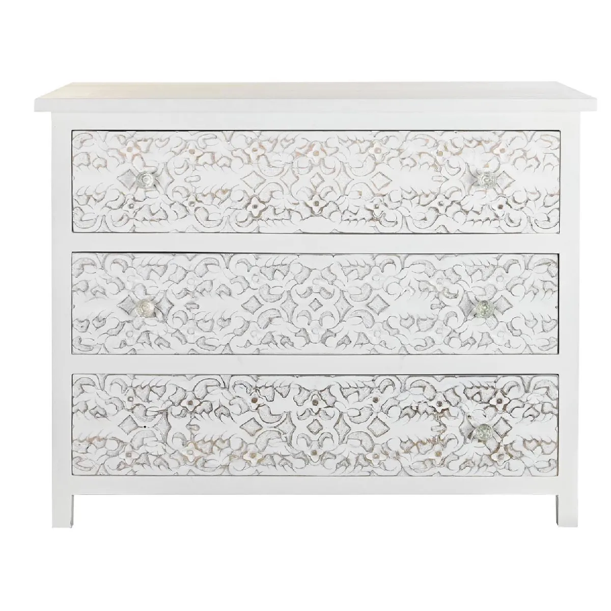 Commode, meuble de rangement en bois de manguier coloris blanc - Longueur 100 x Profondeur 50 x hauteur 80 cm