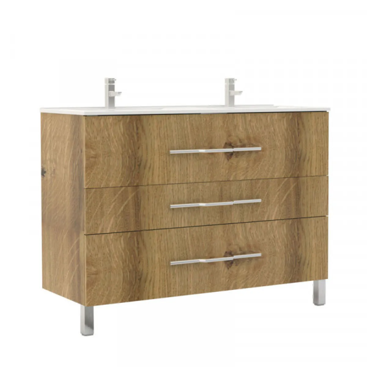 Meuble double vasque 3 tiroirs 120 cm Chêne Rustique - LANA