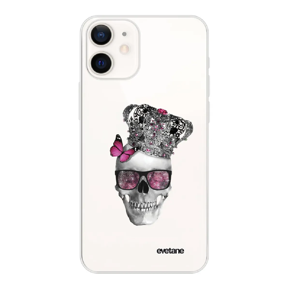 Coque iPhone 12 mini souple transparente Tête de mort couronn Motif Ecriture Tendance Evetane