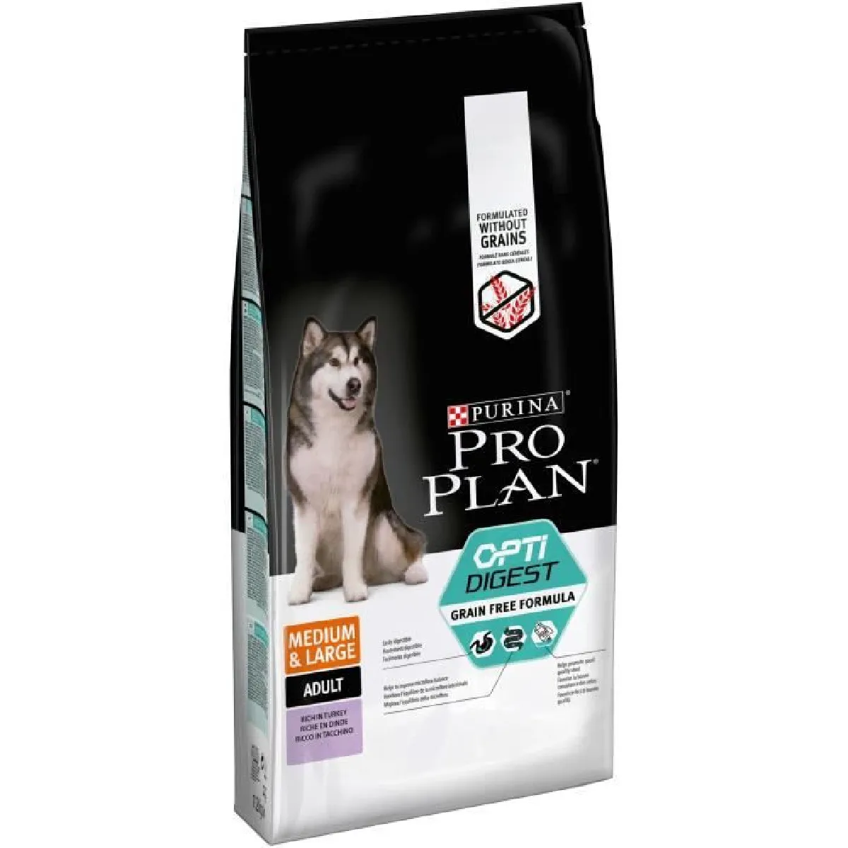 PRO PLAN Croquettes riche en dinde Sensitive Digestion Optidigest - Formule sans céréales - Pour chien adulte - 12 kg