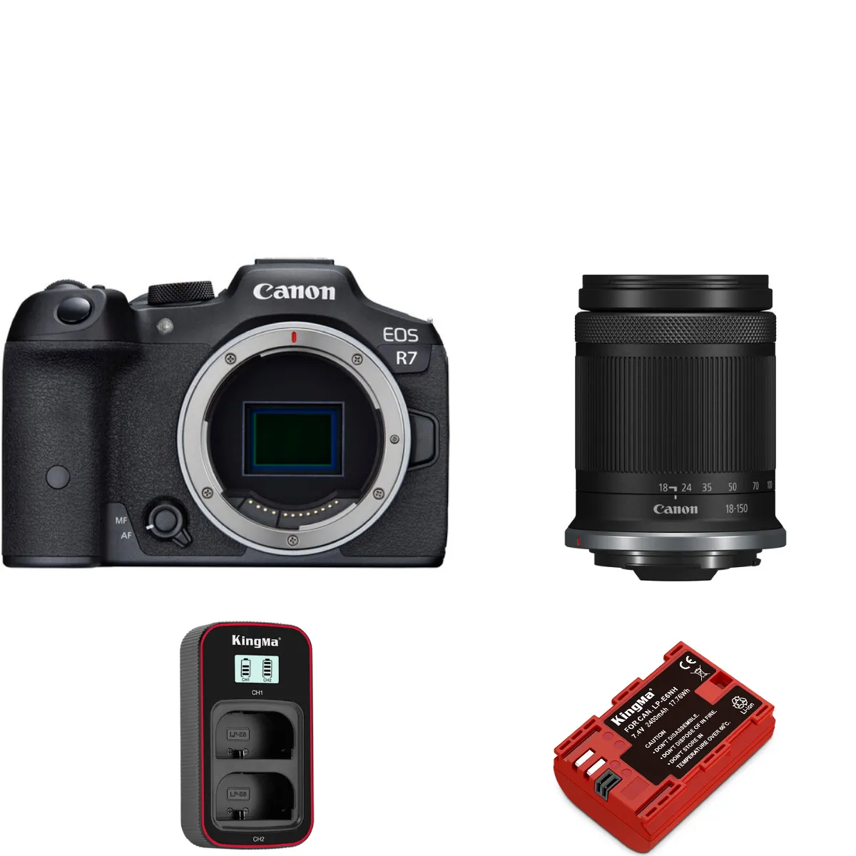 Canon EOS R7 Kit RF-S 18-150mm IS STM+Kingma 2400mAh Battery (Canon LP-E6NH)+Kingma LCD Dual USB charger(for Canon LP-E6NH)