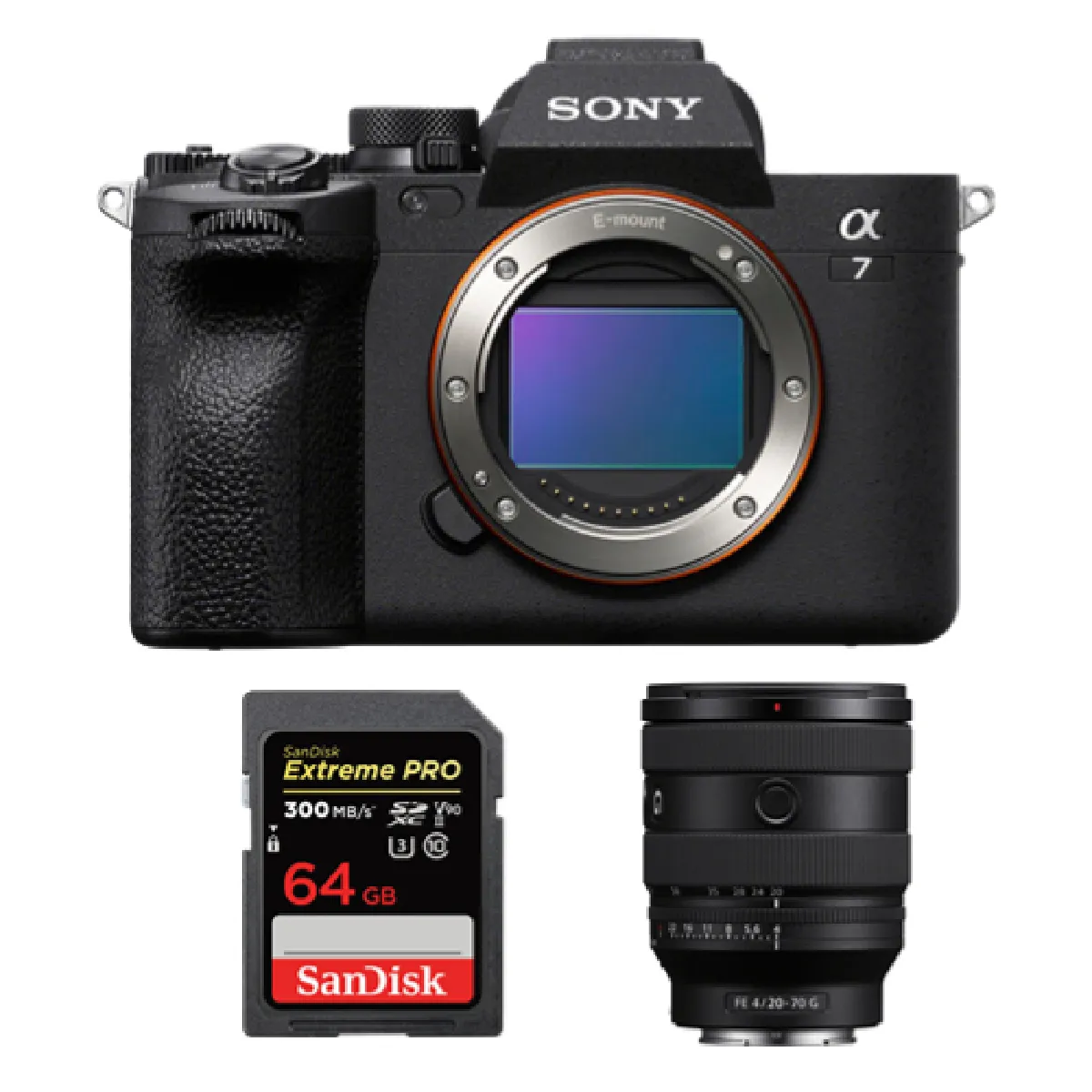 Sony Alpha A7 Mark IV Boîtier + FE 20-70mm F4 G + SanDisk 64 Go