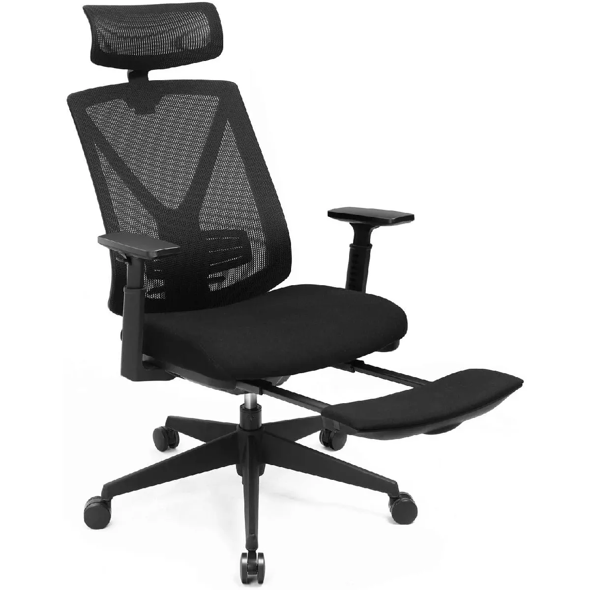 Chaise de bureau avec repose pied fauteuil de bureau ergonomique en filet mécanisme basculant (90-135°) charge max. 150 kg noir 12_0000410