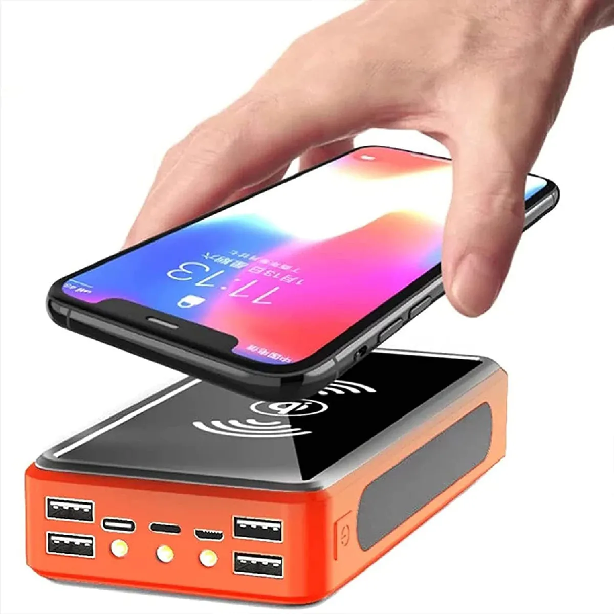 Chargeur Solaire 50000Mah Batterie Externe Solaire sans Fil Batterie De Secours Externe(Orange)