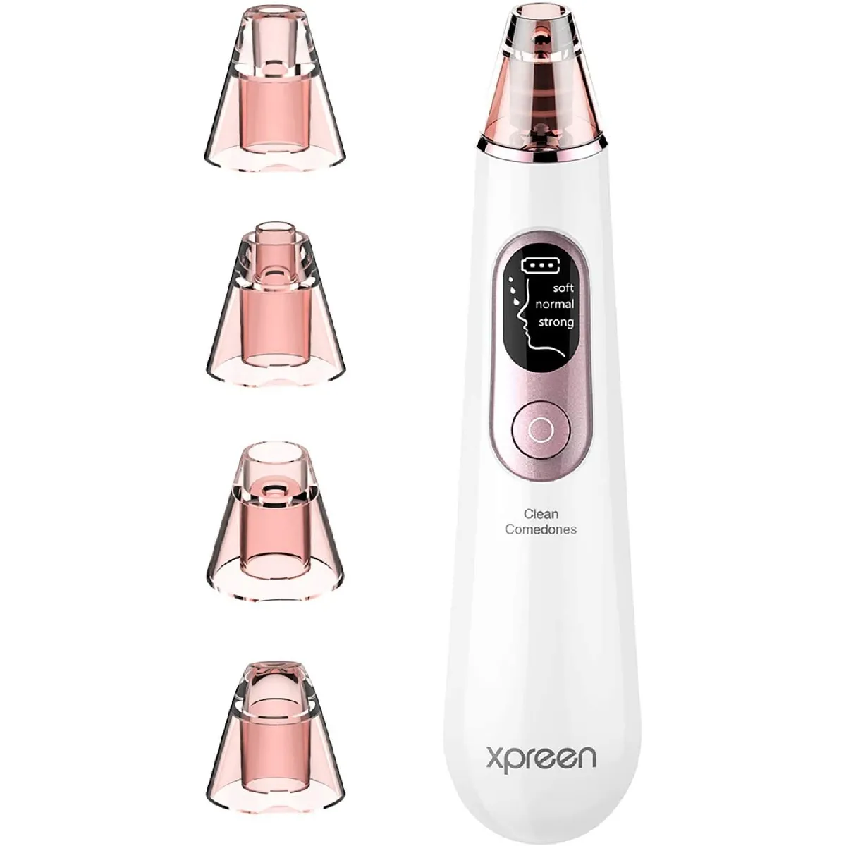 Aspirateur de Point Noirs, Xpreen Extracteur de Comédons Nettoyant de Pores Rechargeable Appareil de Beauté du Visage Avec écran LED, 4 Sondes et 3 Modes pour nettoyage du visage,Blanc