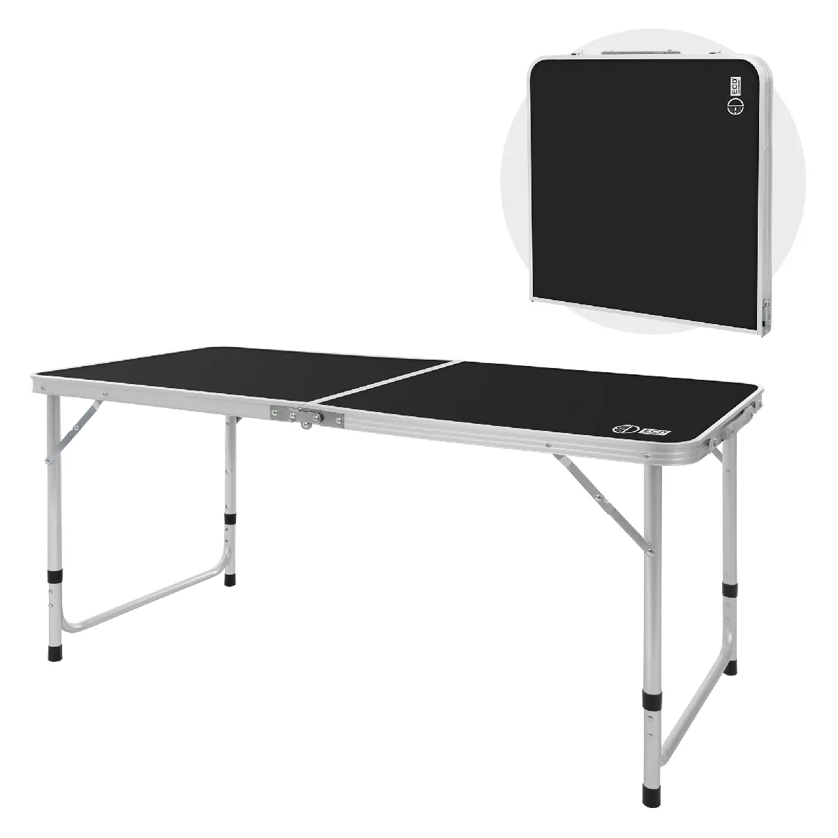 ECD Germany Table de Camping Pliante, Réglable en Hauteur 120x60x54-70 cm, Noir/Argent, en Aluminium et Plastique HDPE, avec Poignée de Transport, Table de Jardin Valise de Voyage Table de Balcon