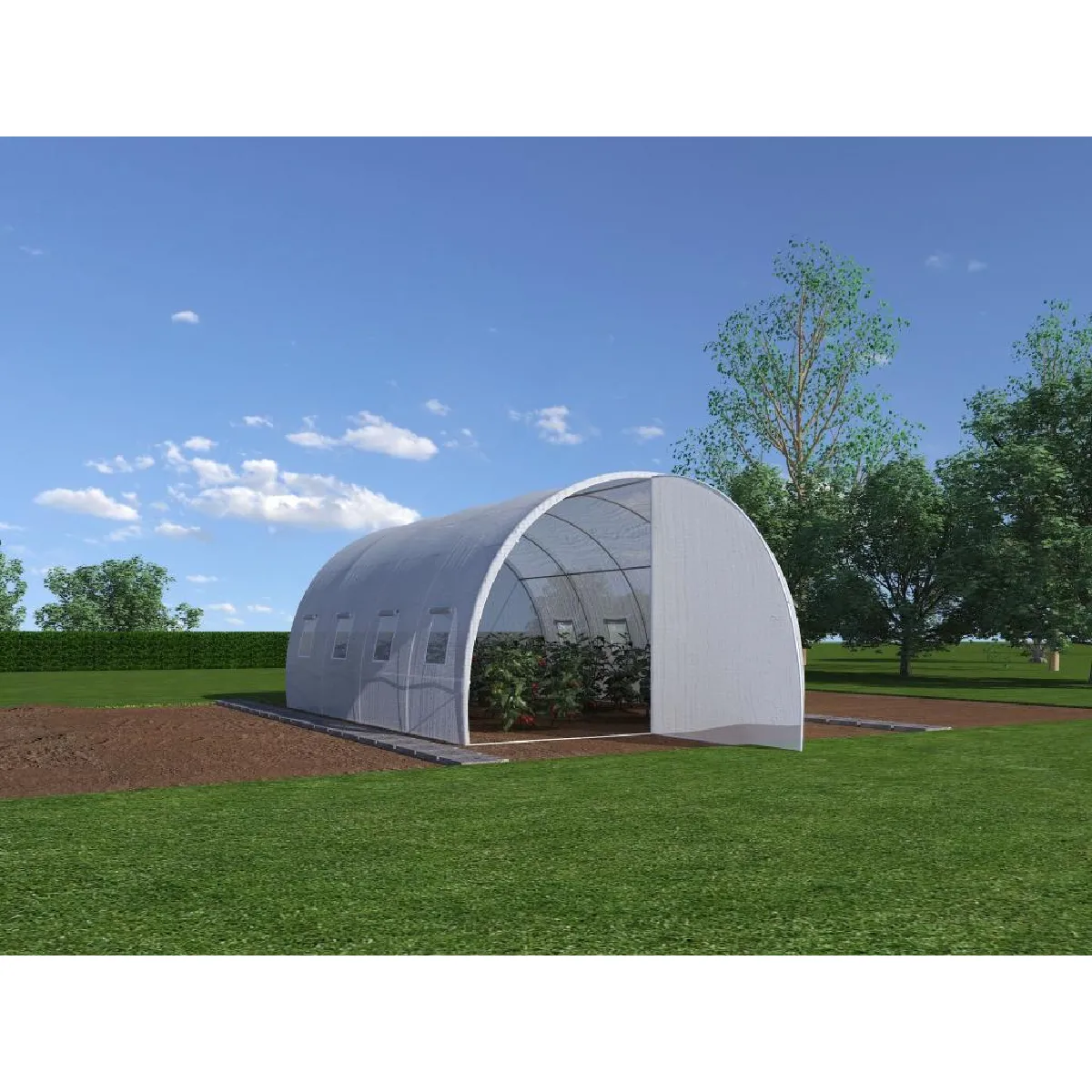 Serre tunnel avec structure en acier et porte 12 m² - L300 x l400 x H200 cm - ALOCASIA