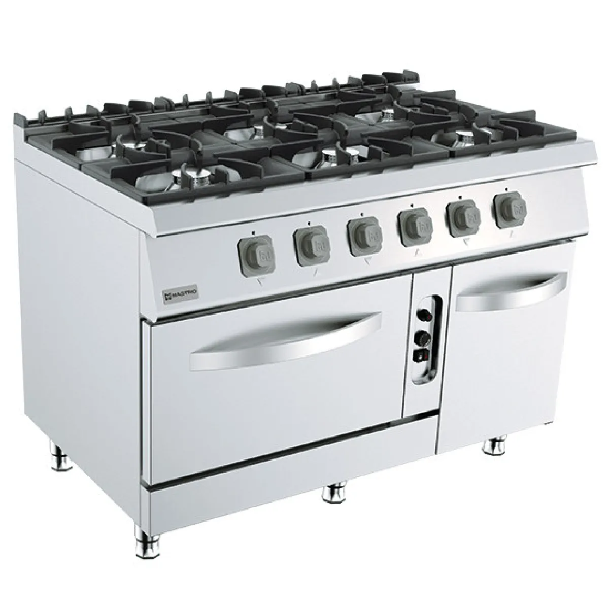 Cuisinière Gaz Sur Four Gaz Statique GN 2/1 Et Armoire Fermée, 6 Brûleurs - Virtus - MS712CFG