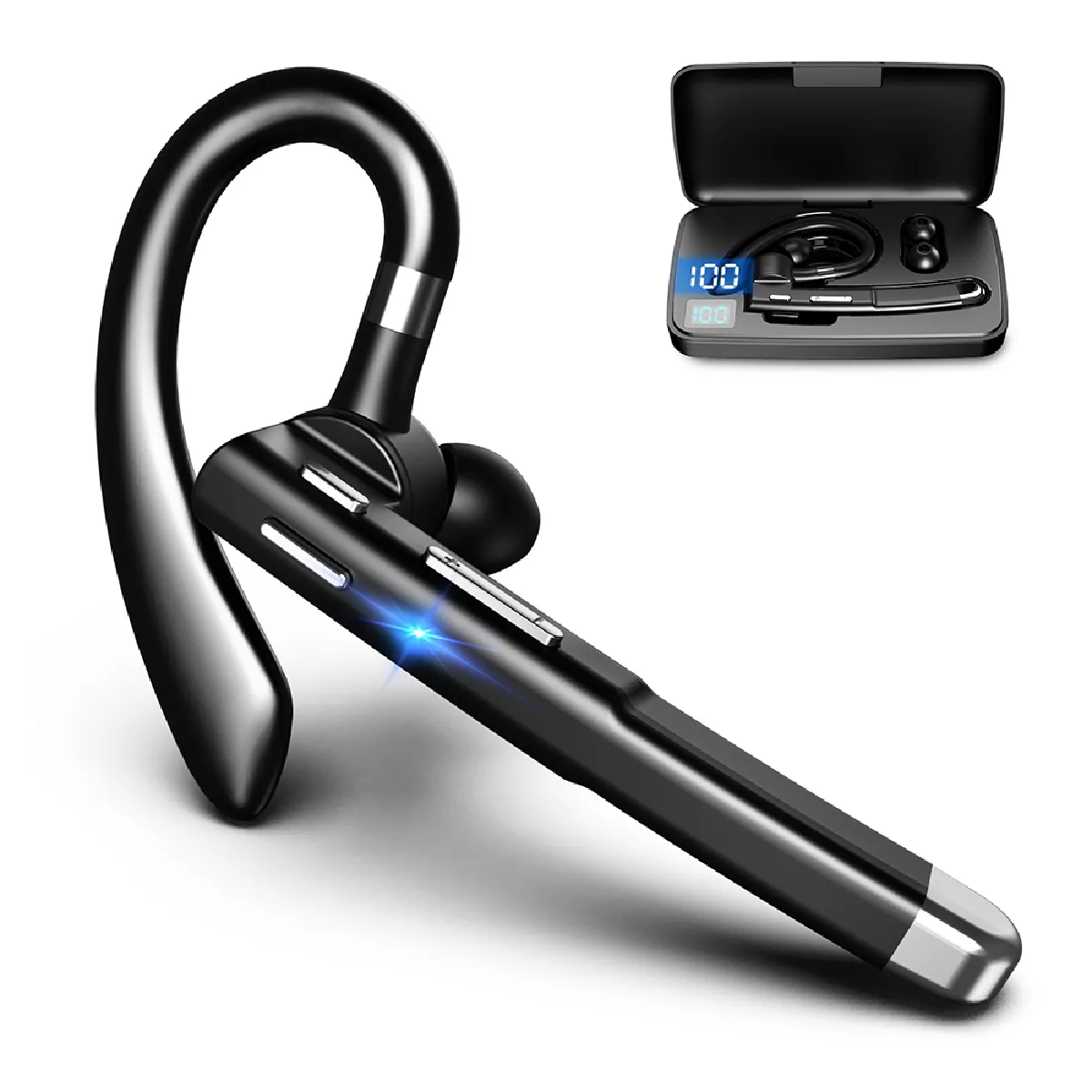 Oreillette Bluetooth pour téléphone portable, oreillette sans fil Bluetooth V5.1 avec microphone antibruit CVC 8.0 pour conduite/travail/bureau, compatible avec iPhone et Android