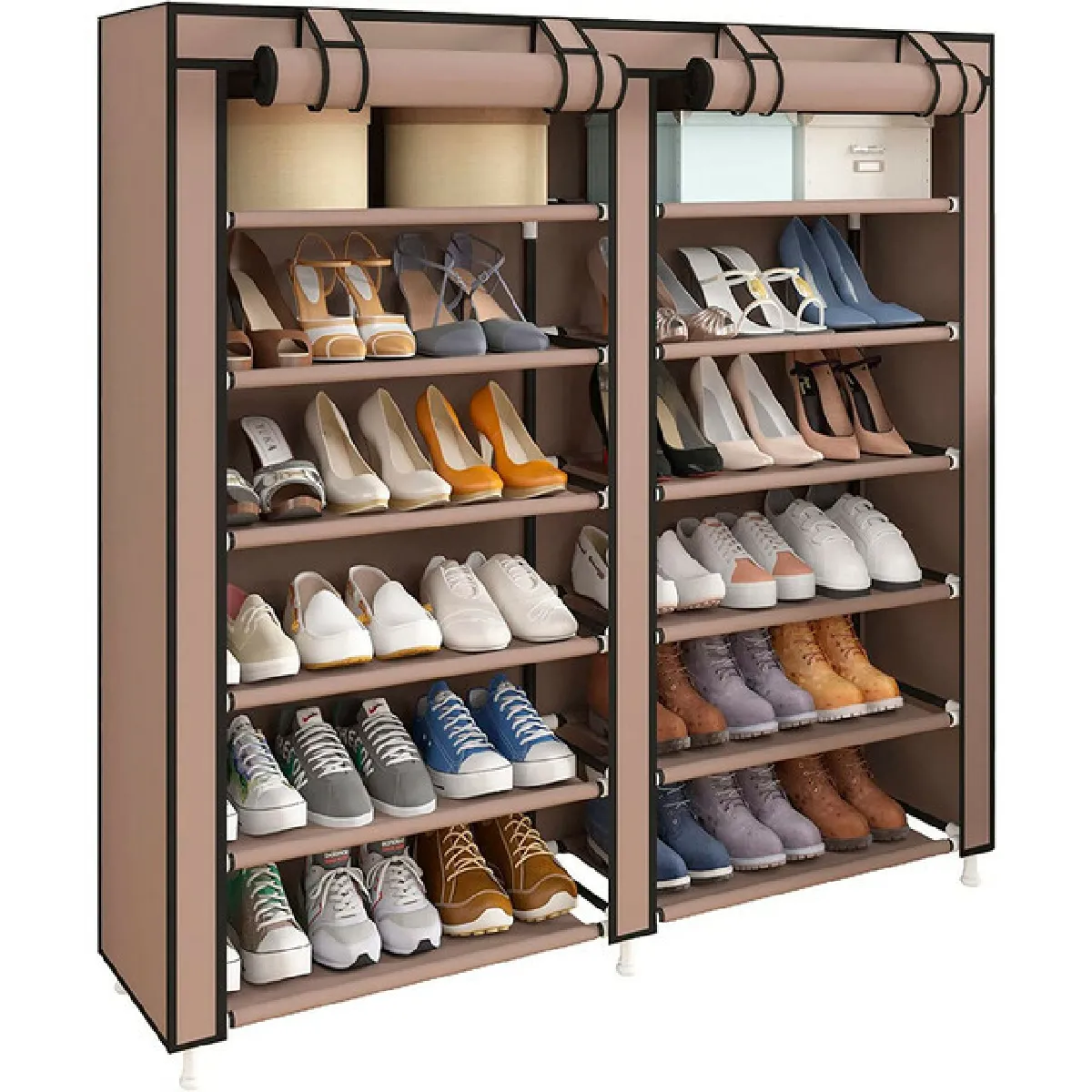 Meuble à chaussures en tissu avec portes à fermeture éclair Nyana Home 110x120x30 cm Marron