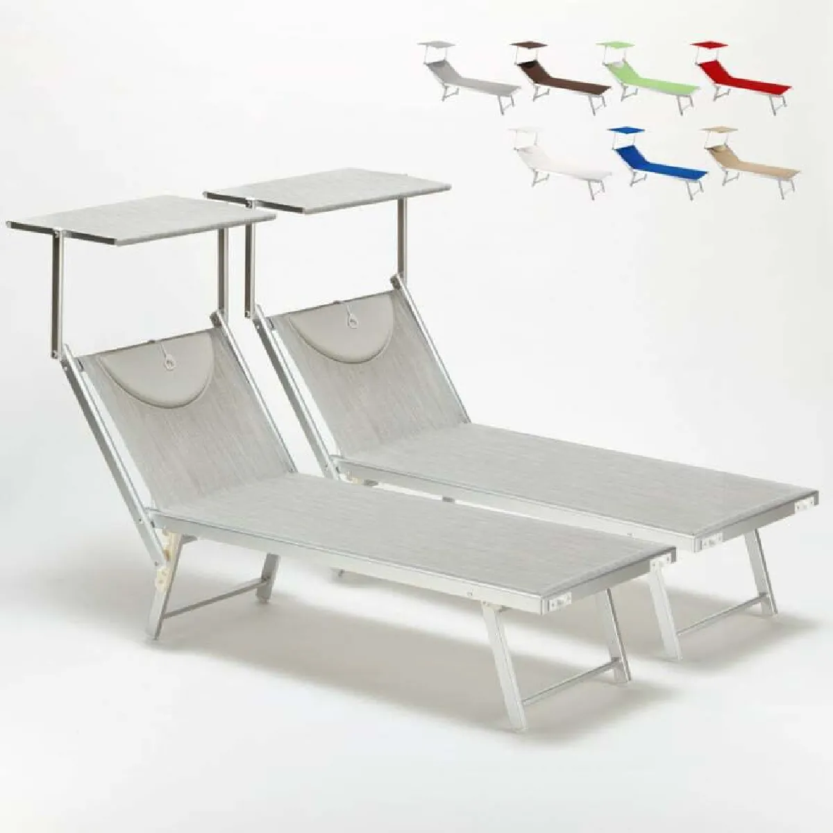 Bain de soleil Chaise longue transats aluminium Santorini 2 pièces, Couleur: Gris