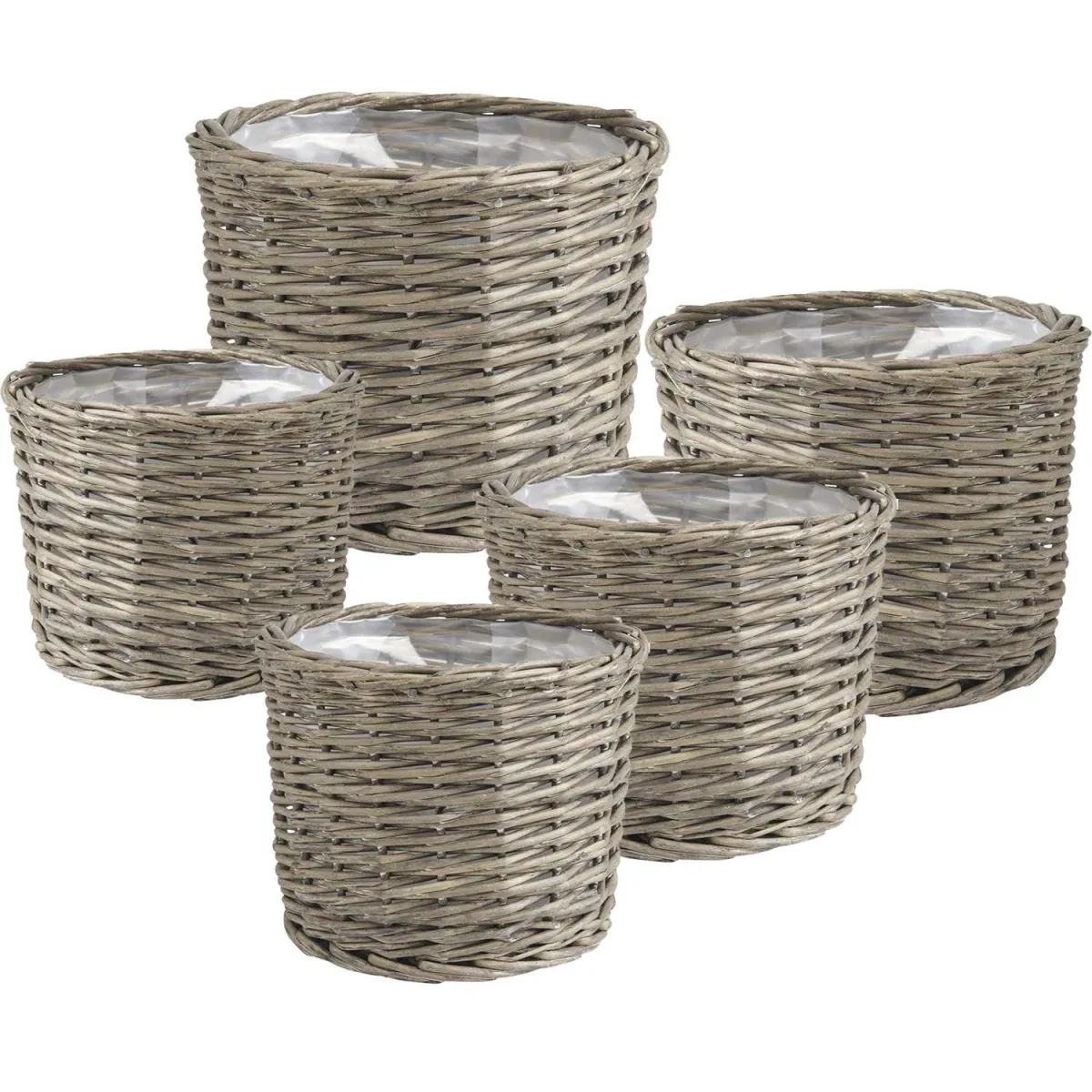 Cache pot rond en osier gris (Lot de 5).