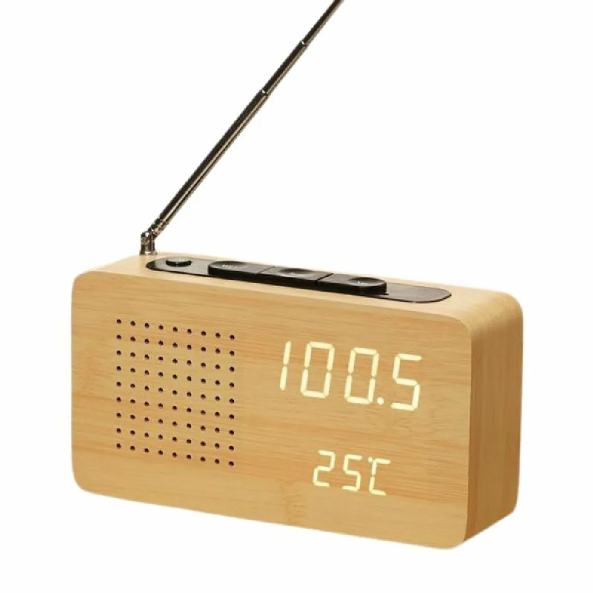 Radio Réveil en Bois Multifonction Rétro Horloge Electronique Muet YONIS