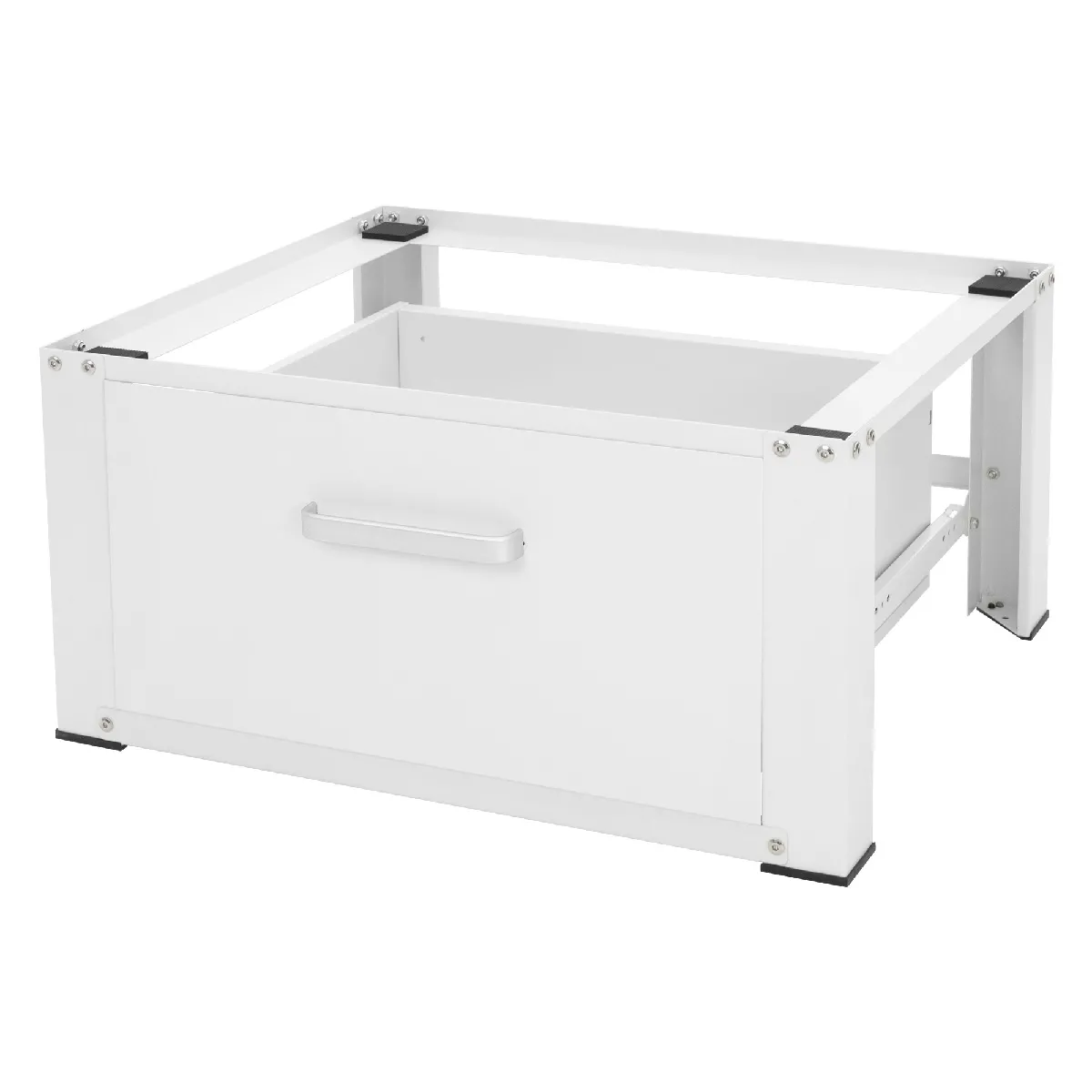 ML-Design Socle pour Machine à Laver avec Tiroir Coulissant, Acier, Blanc, 63x54 cm, jusqu'à 150 kg, Support Base de Lave-Linge, Sous-armoire, Plateforme Haut 31,5 cm, Tiroir Amovible pour Rangement