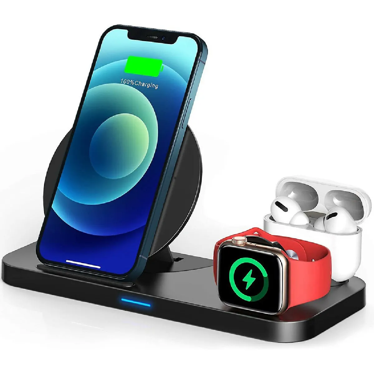 Chargeur sans fil 3 en 1 pour station d'accueil Apple Watch et AirPods, mode table de chevet pour iWatch Series SE/6/5/4/3/2/1, charge rapide pour iPhone 12/11/Pro Max/XR/XS Max/Xs /X/8/8P,(noir)