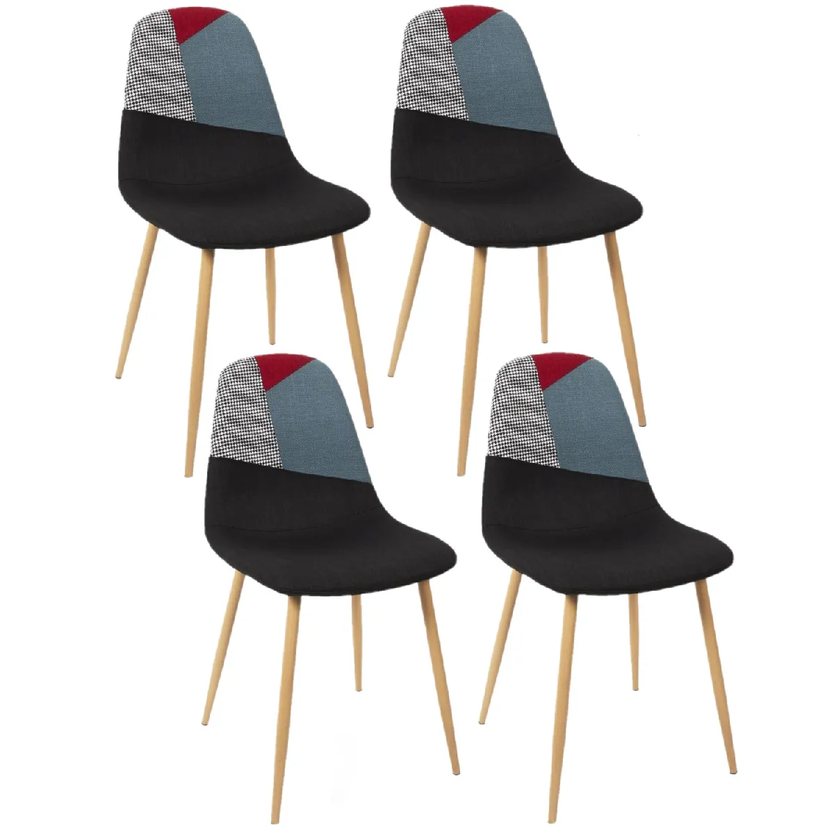 Lot de 4 Chaises patchwork First - Noir et rouge