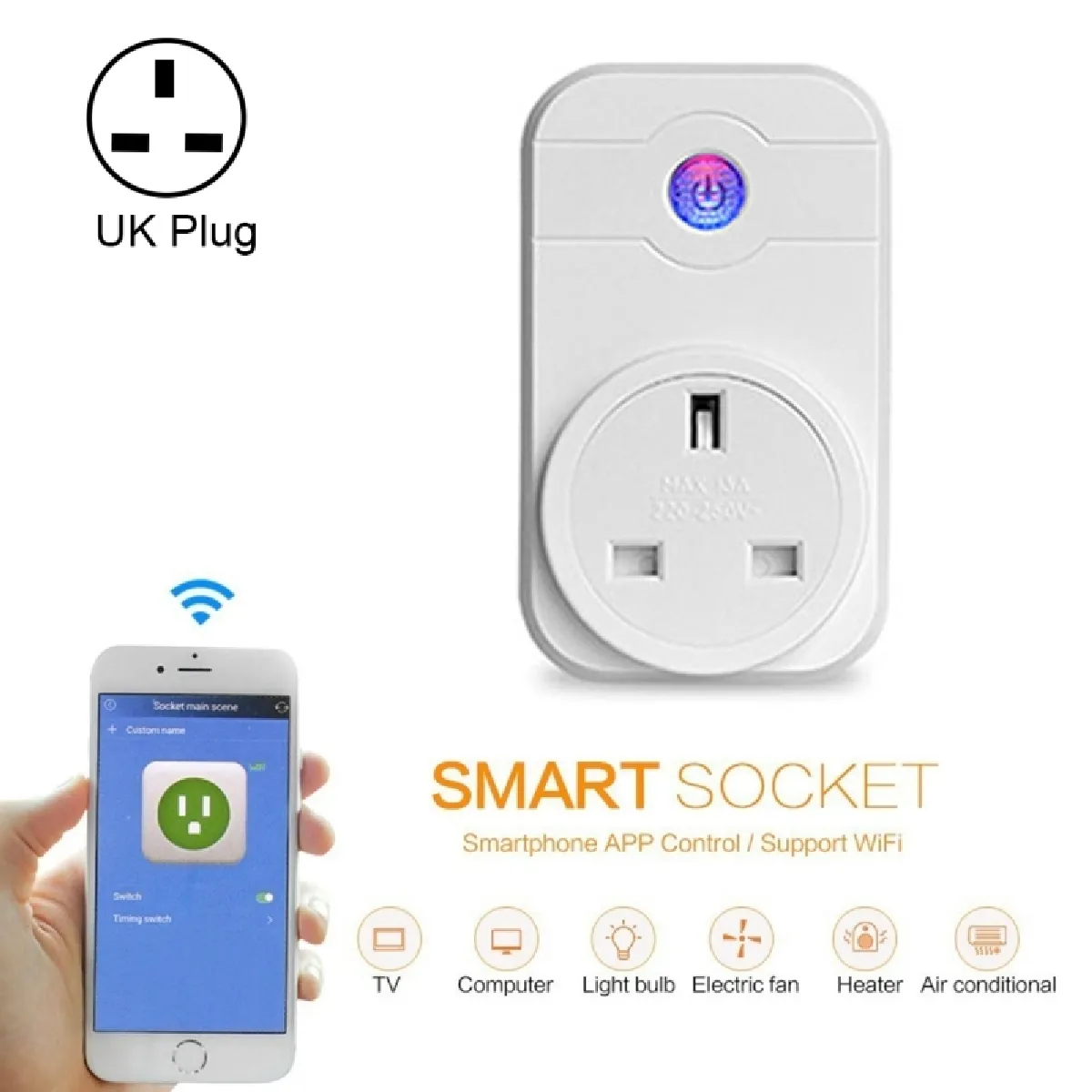 Prise Connectée Alexa SWA1 10A Home Automation Sans Fil Smart WiFi Socket, Soutien Smartphone Télécommande et Interrupteur de synchronisation, UK Plug