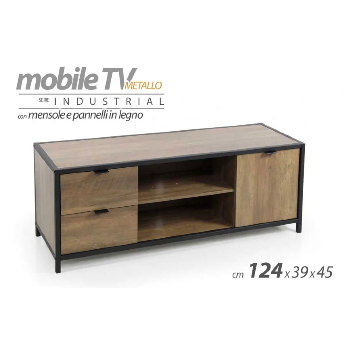 Meuble TV bas marron industriel cm 124 x 39 x 45 h