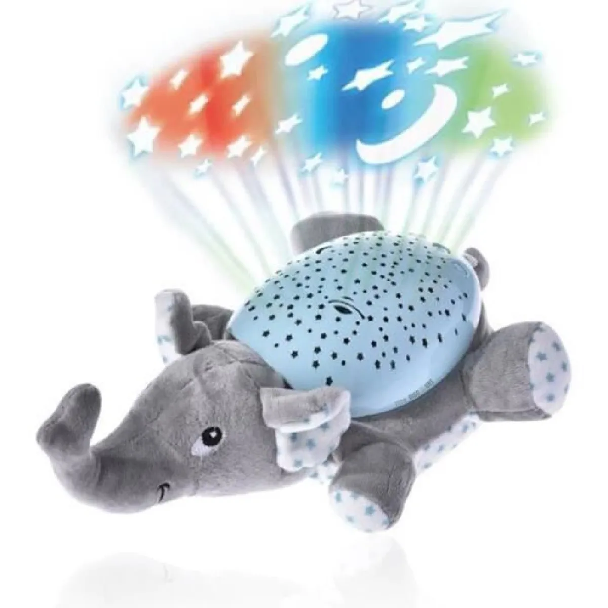 TD® Veilleuse Projecteur Musicale et Lumineuse Peluche Jouet Étoiles à Pile Éléphant Bleu