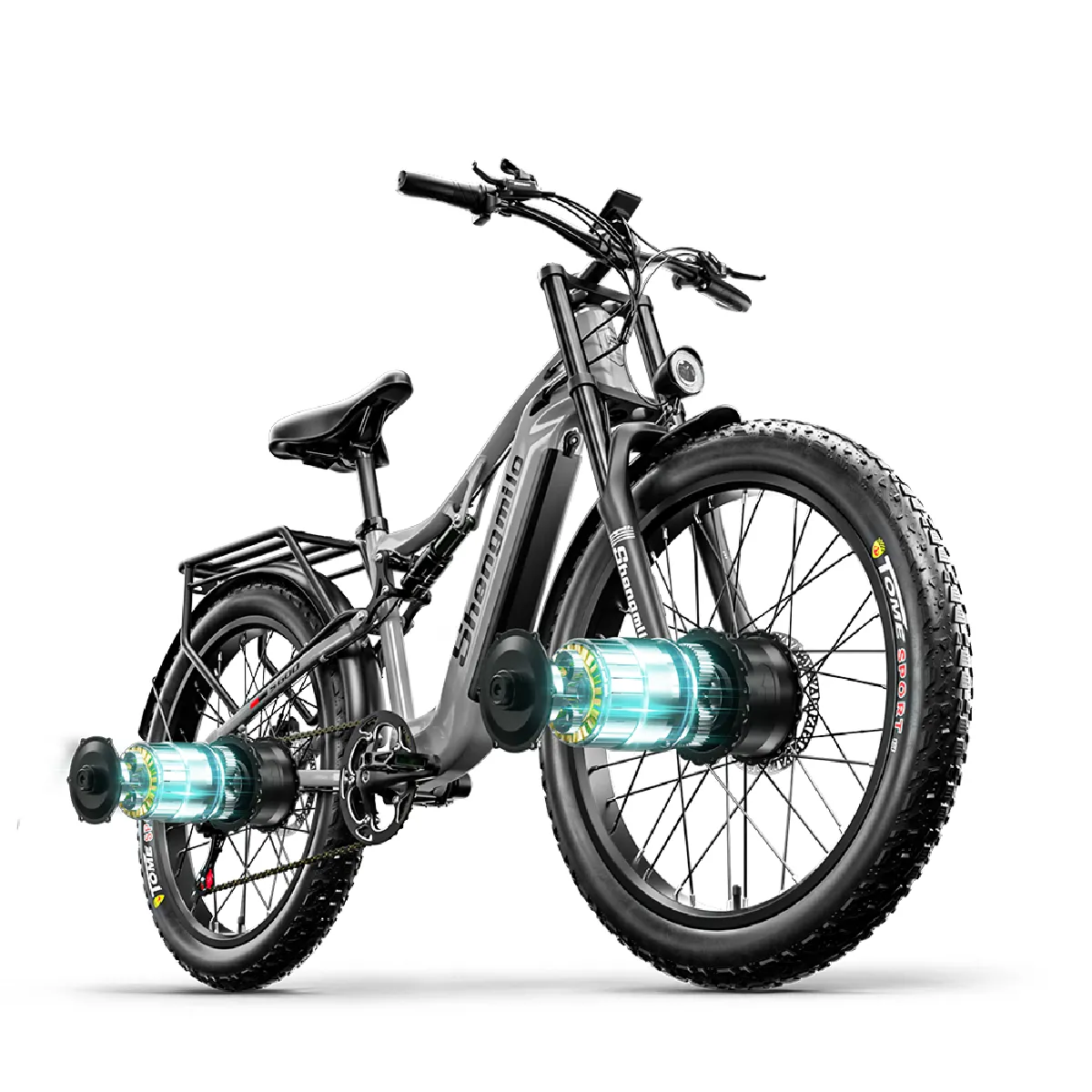 Shengmilo Vélo électrique pour Hommes Gros Pneus Double Moteur 2000W 17,5AH 840WH 50km/h Vélo électrique Le Plus Rapide 26" Suspension Complète 90km Cyclomoteur électrique 7 Vitesses 400lbs 40° en Montée, S600, Gris