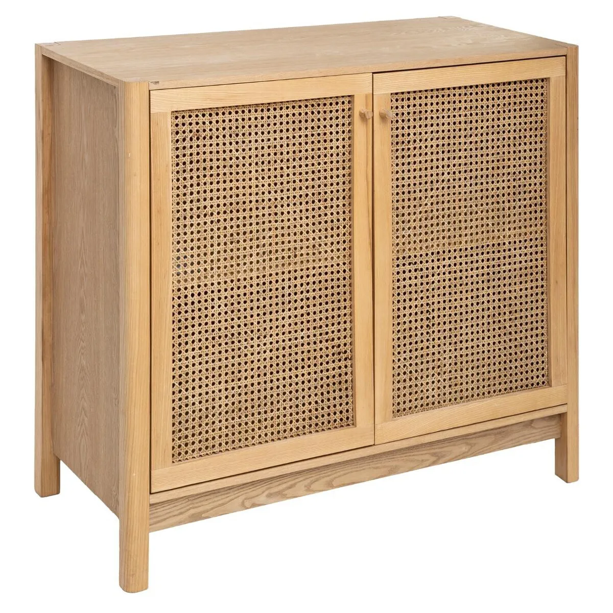 Buffet en bois et cannage rotin coloris beige - Longueur 100 x Profondeur 45 x Hauteur 89,5 cm