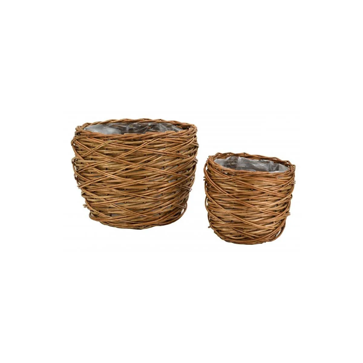 Cache pots en osier vieilli avec doublure (Lot de 2).