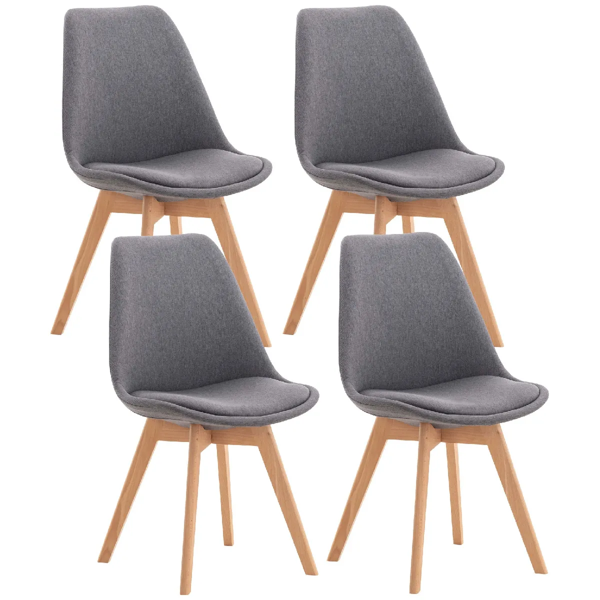 Lot de 4 chaises de salle à manger cuisine bureau style scandinave en tissu gris pieds en bois 10_0000365