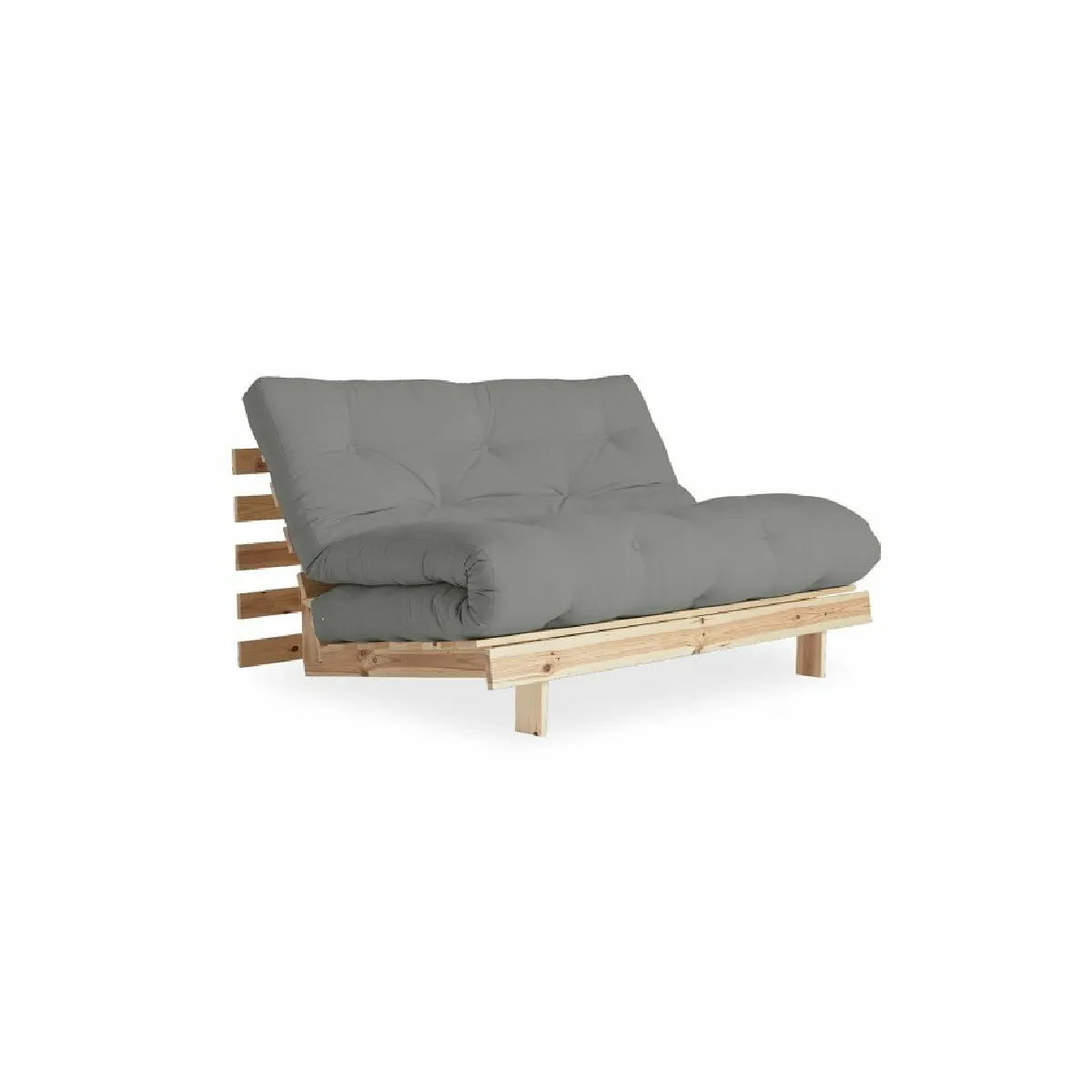 Canapé convertible futon ROOTS pin naturel coloris gray couchage 140*200 cm.