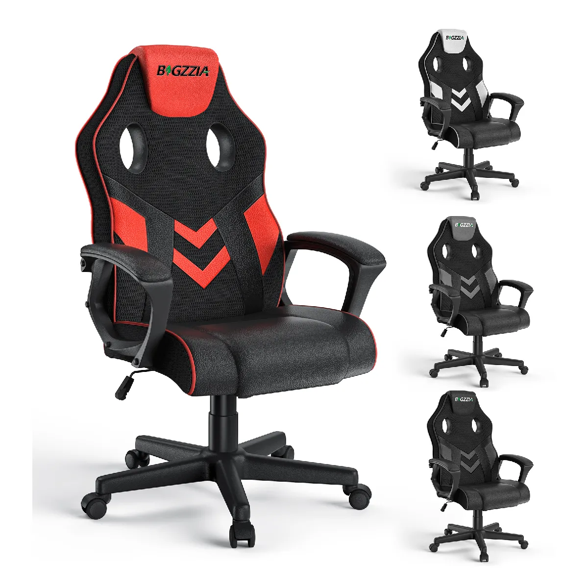 Fauteuil de Bureau Inclinable - BIGZZIA Fauteuil Gamer Hauteur Réglable - avec dossier respirant et appui-tête confortable - Noir et Rouge