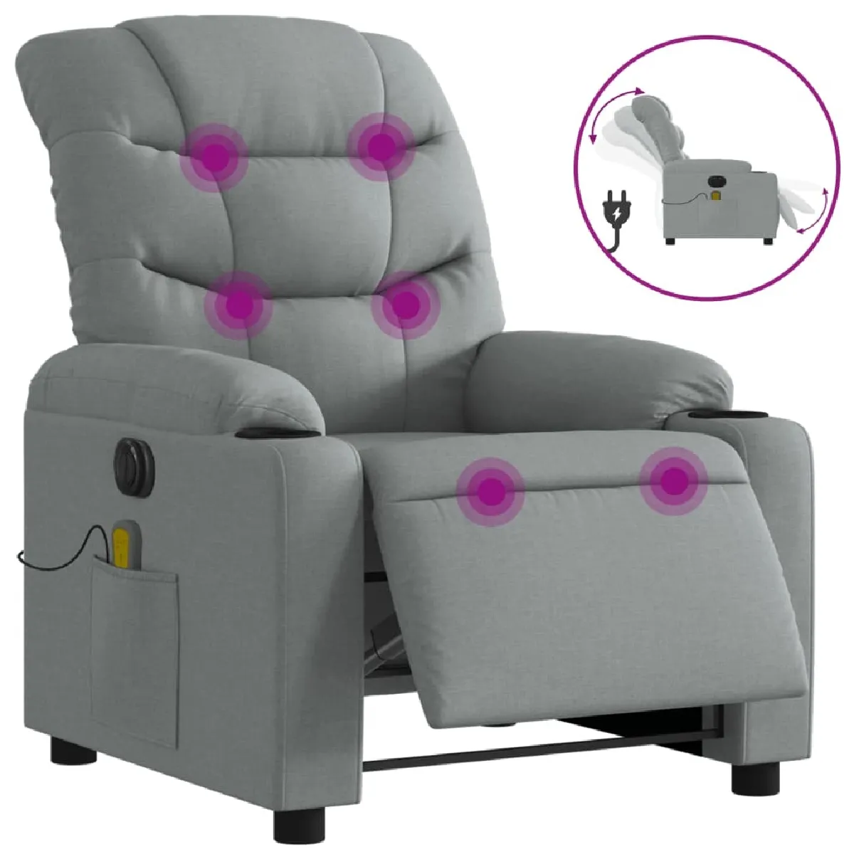 Fauteuil Relax pour salon, Fauteuil de massage inclinable électrique gris clair tissu -GKD33268