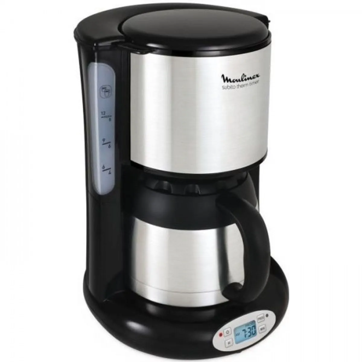 Machine a Cafe - Cafetiere Electrique MOULINEX FT362811 filtre avec verseuse isotherme SUBITO - Programmable - 8 a 12 tasses - Noir et Inox