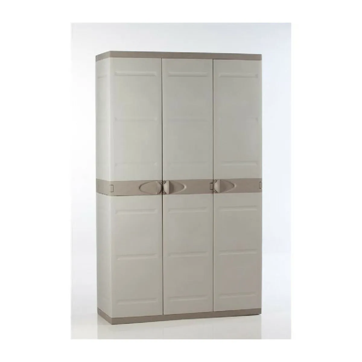 TITANIUM PLASTIKEN Armoire 3 portes avec etageres + penderie l105 x p44 x h176 cm Beige et Taupe Gamme TITANIUM Interieur/Exter